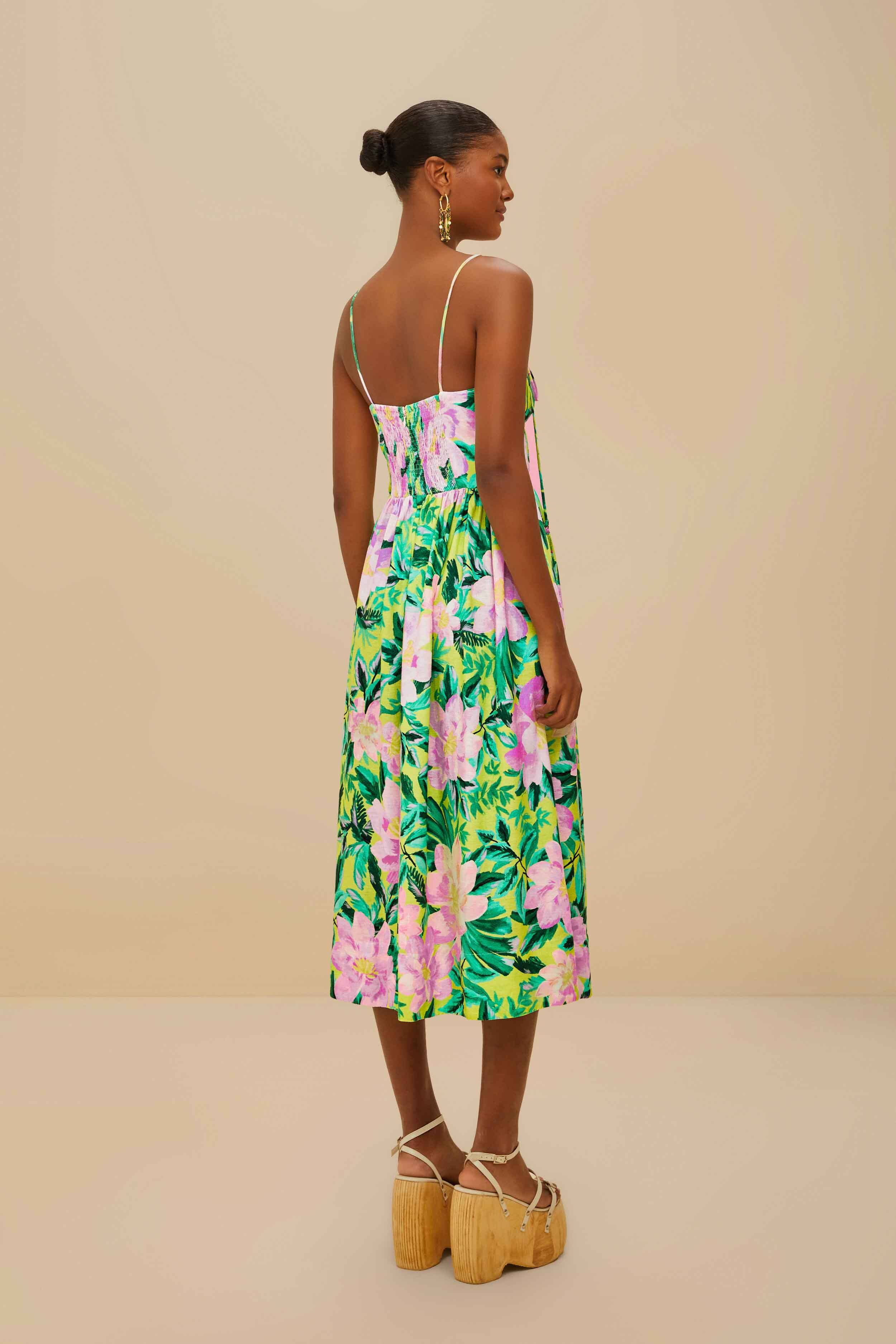Green Painted Flowers LENZING™ ECOVERO™ Euroflax™ Midi Dress - Image 5