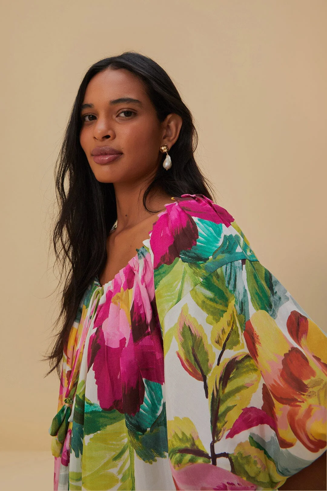 Off-White Painted Flowers Maxi Dress - Image 3
