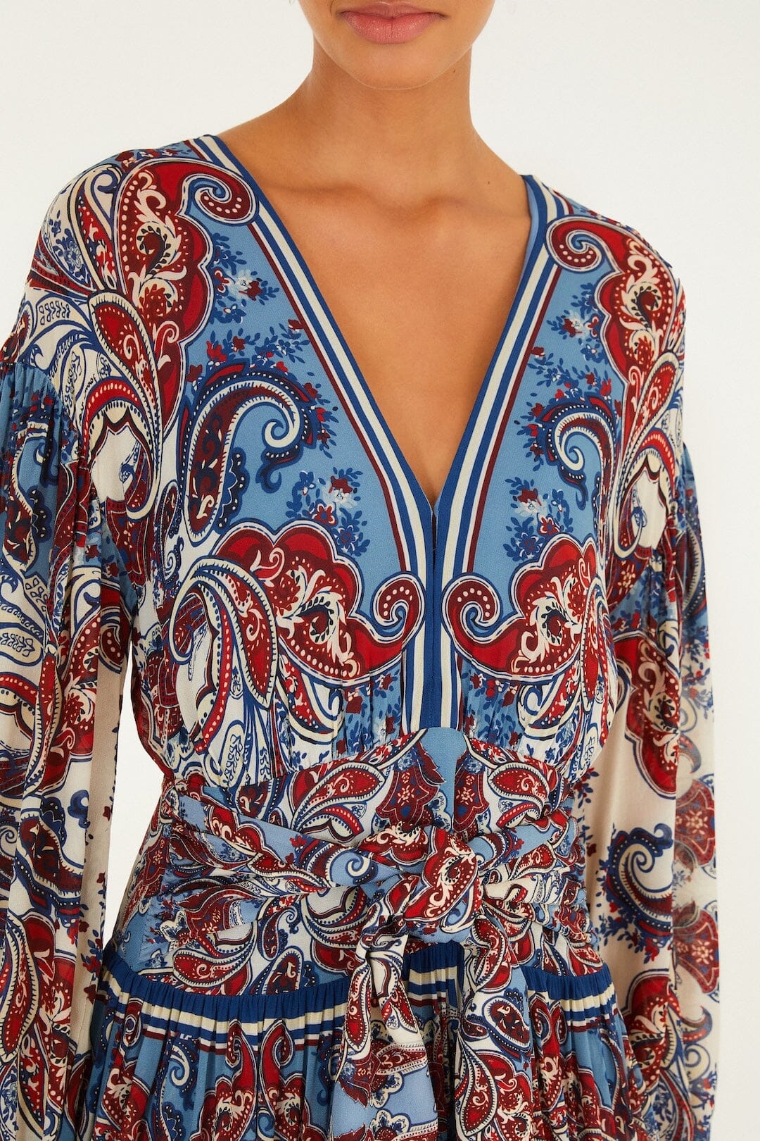 Blue Paisley Scarf Long Sleeve Maxi Dress - Image 2