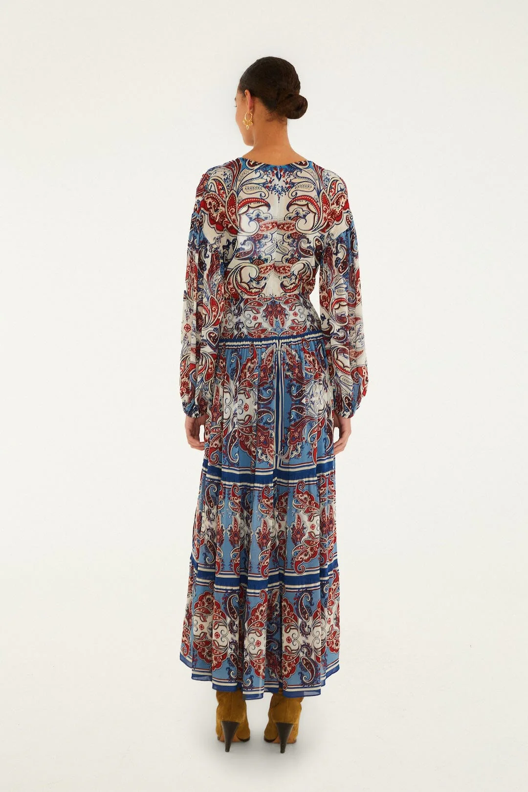 Blue Paisley Scarf Long Sleeve Maxi Dress - Image 3
