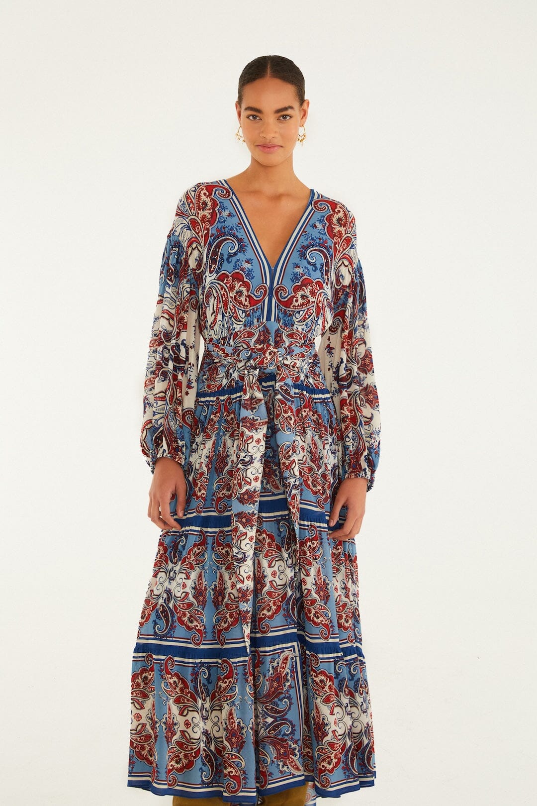 Blue Paisley Scarf Long Sleeve Maxi Dress - Image 4