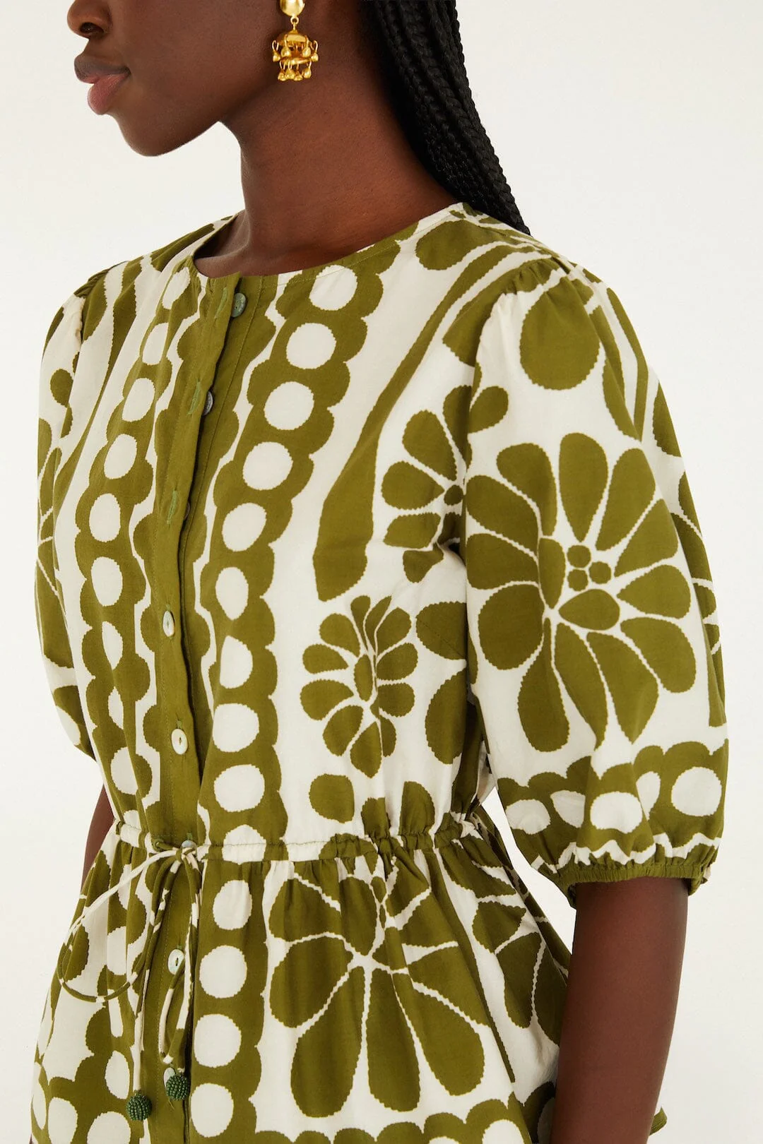 Green Palermo Drawstring Organic Cotton Blouse - Image 2