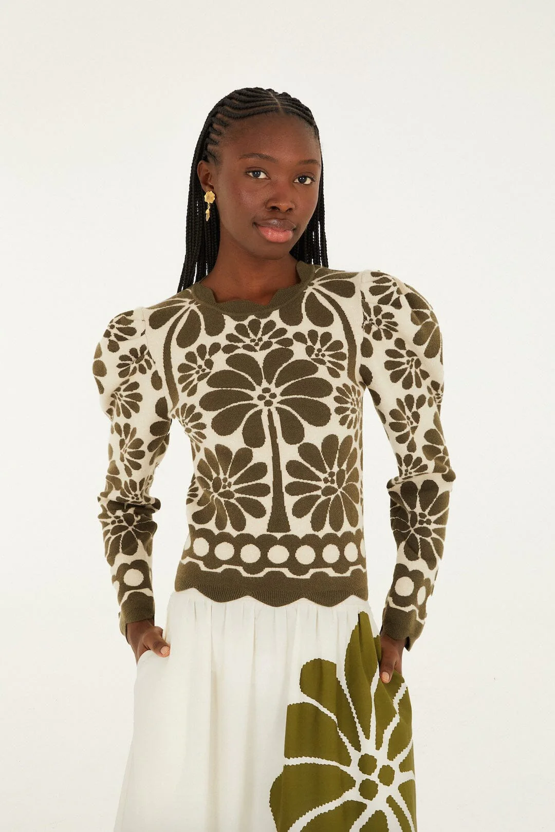 Green Palermo Puff Sleeve Knit Top - Image 2