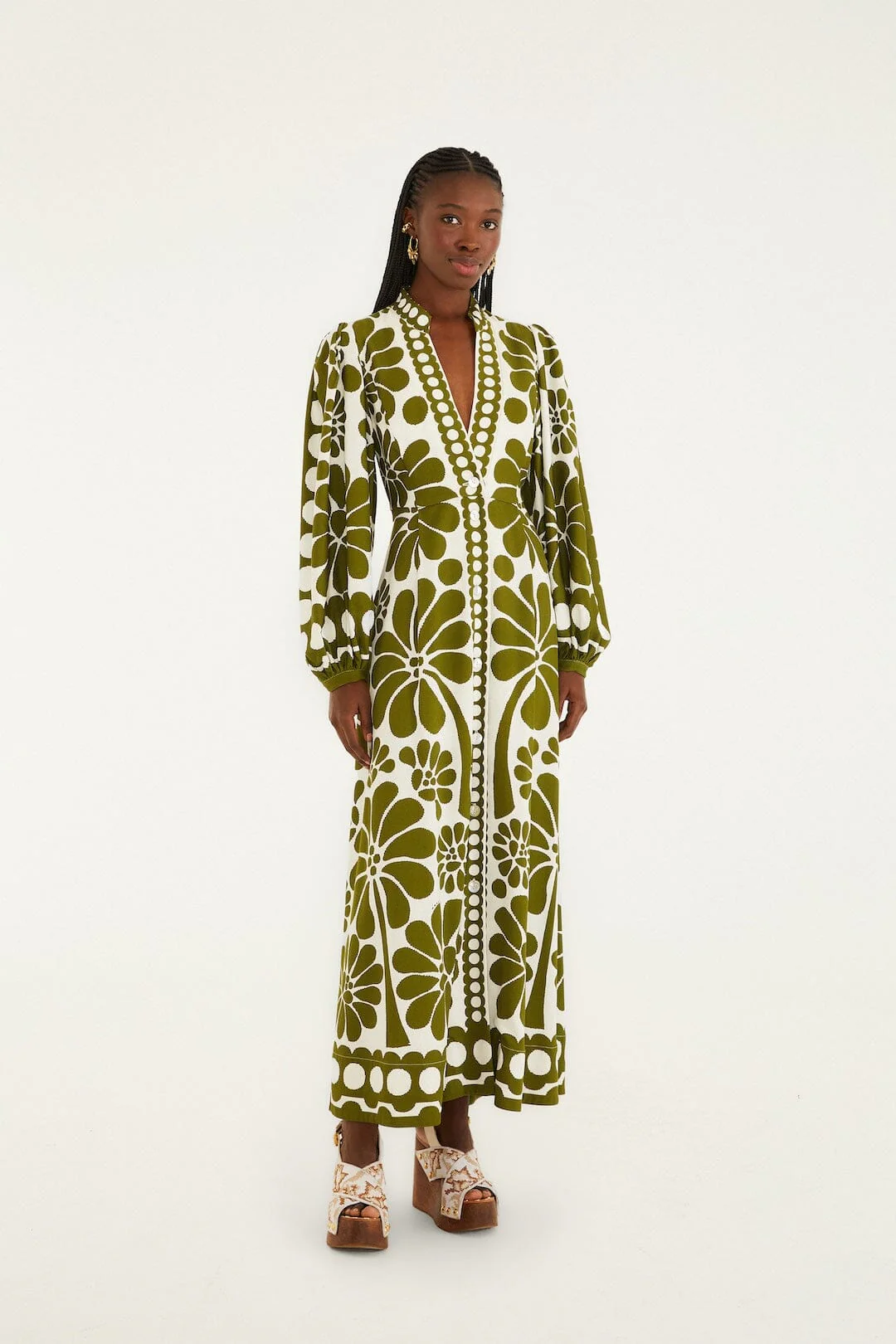 Green Palermo Buttoned Puff Sleeve Maxi Dress