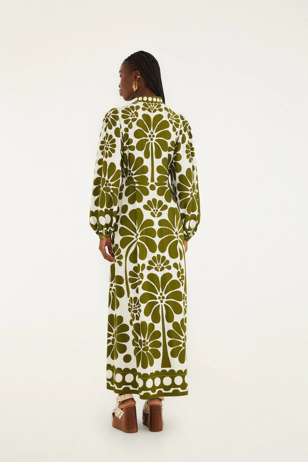 Green Palermo Buttoned Puff Sleeve Maxi Dress - Image 3