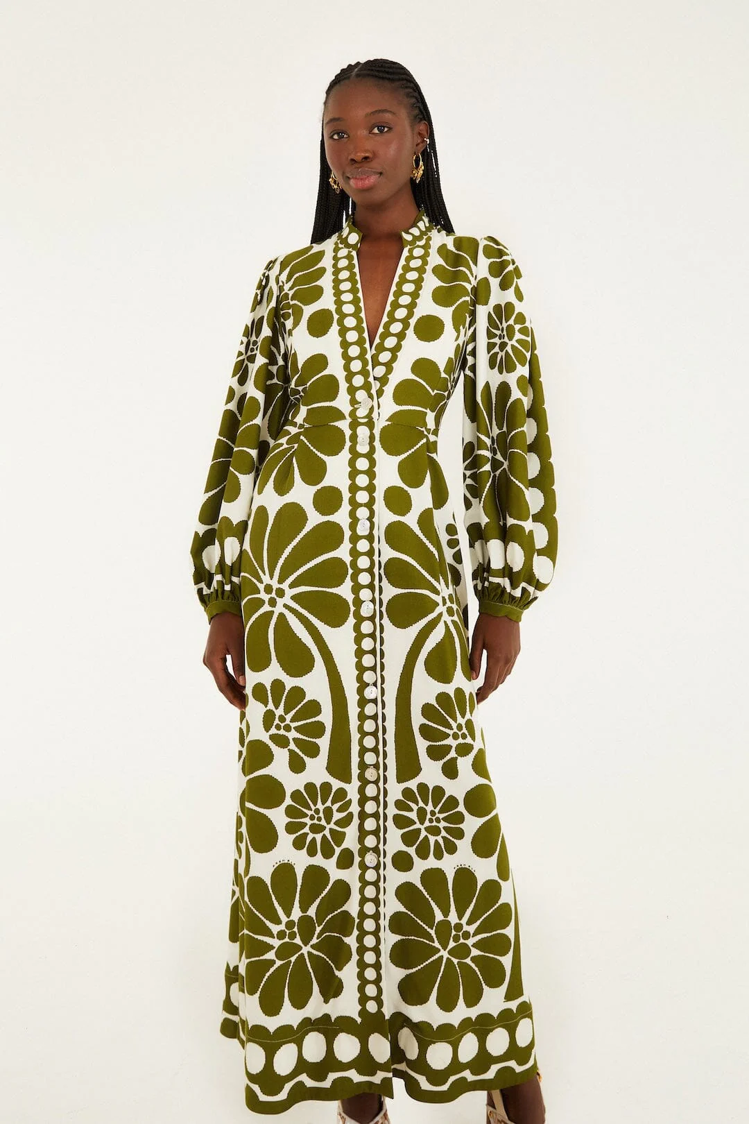 Green Palermo Buttoned Puff Sleeve Maxi Dress - Image 4