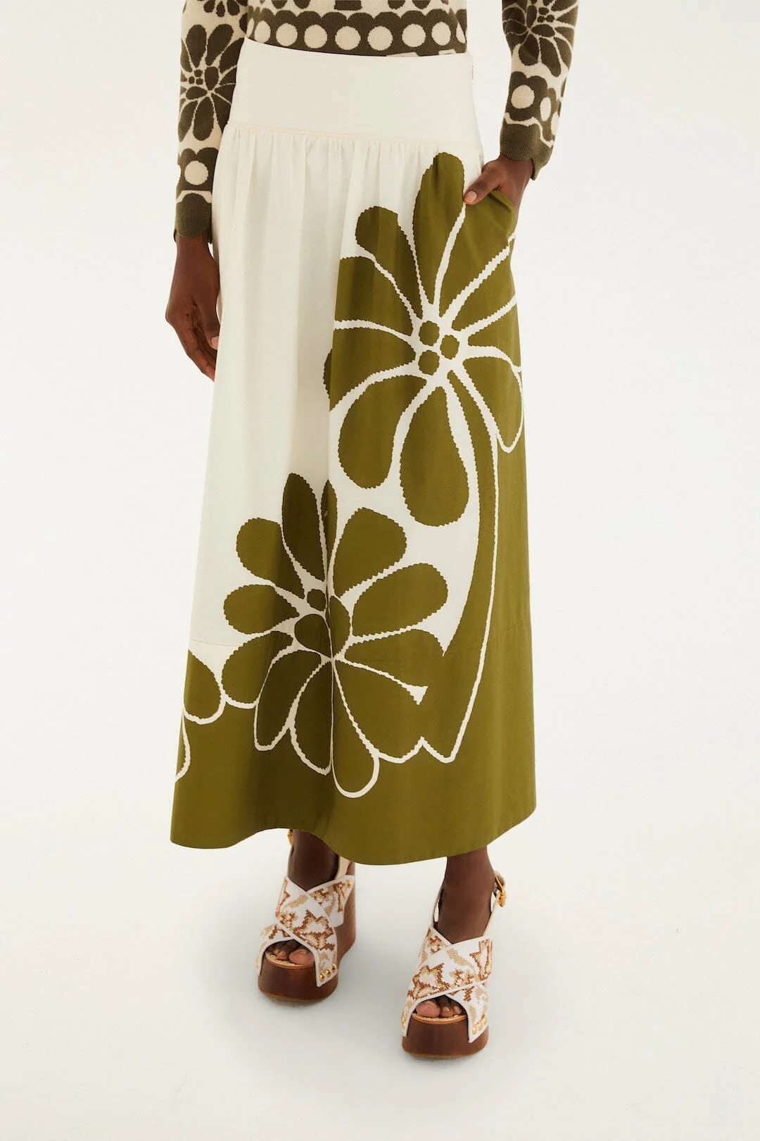 Green Palermo Organic Cotton Midi Skirt - Image 2