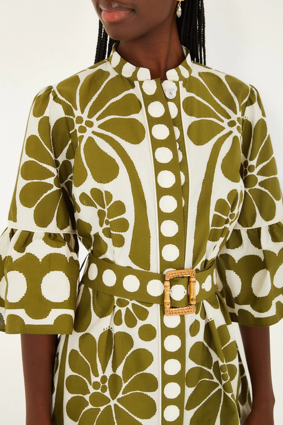 Green Palermo Belted Organic Cotton Mini Dress - Image 2
