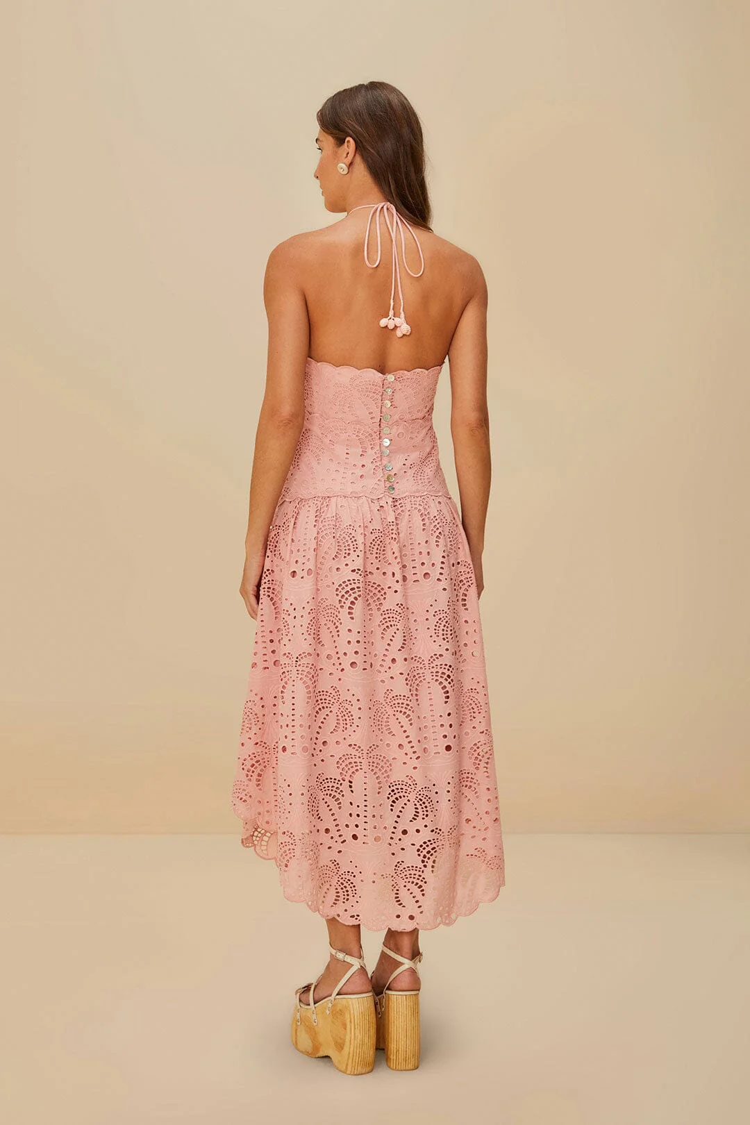 Blush Pink Palm Tree Eyelet Midi Dress - Image 4