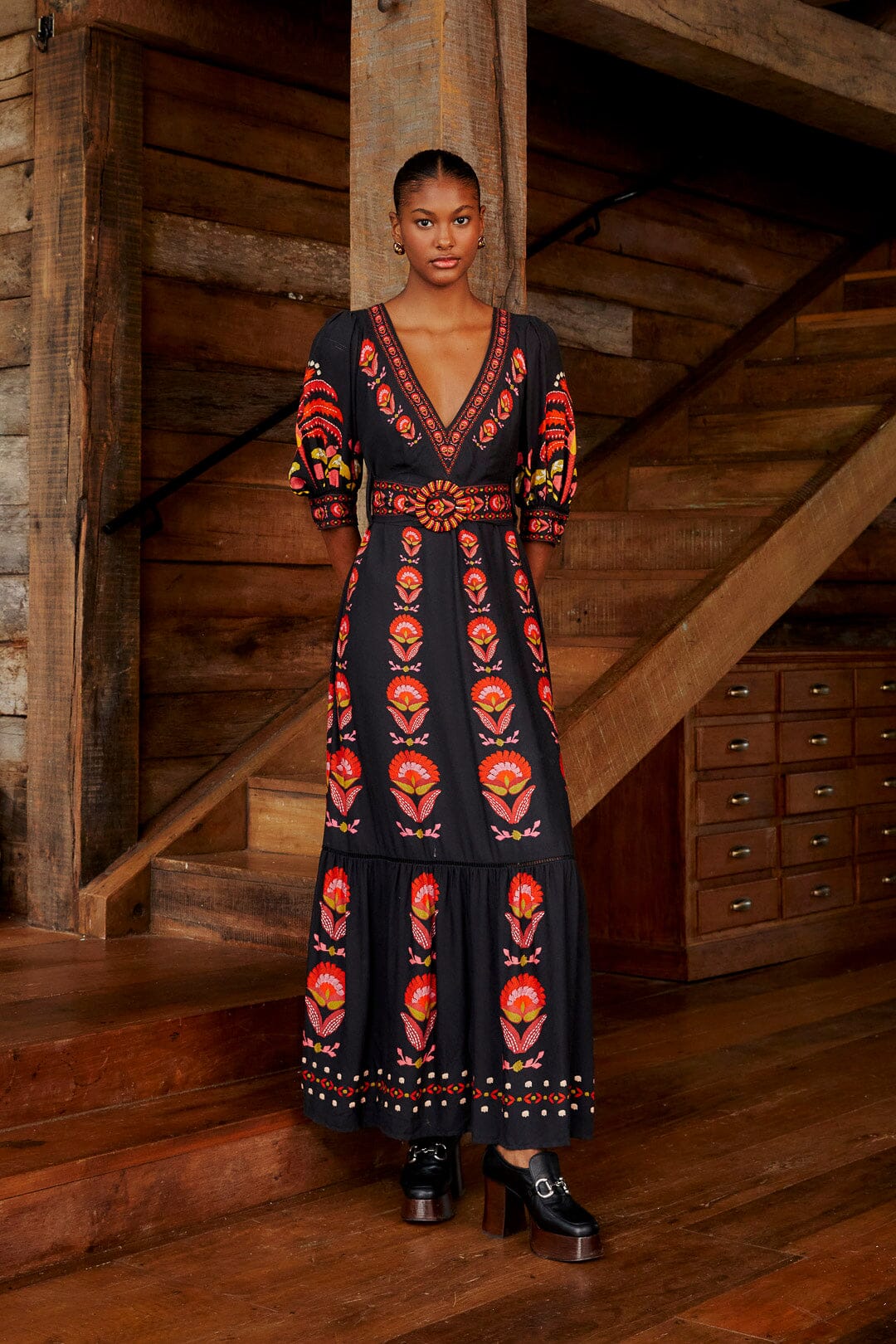 Black Palms Party Short Sleeve Maxi Dress - Image 3
