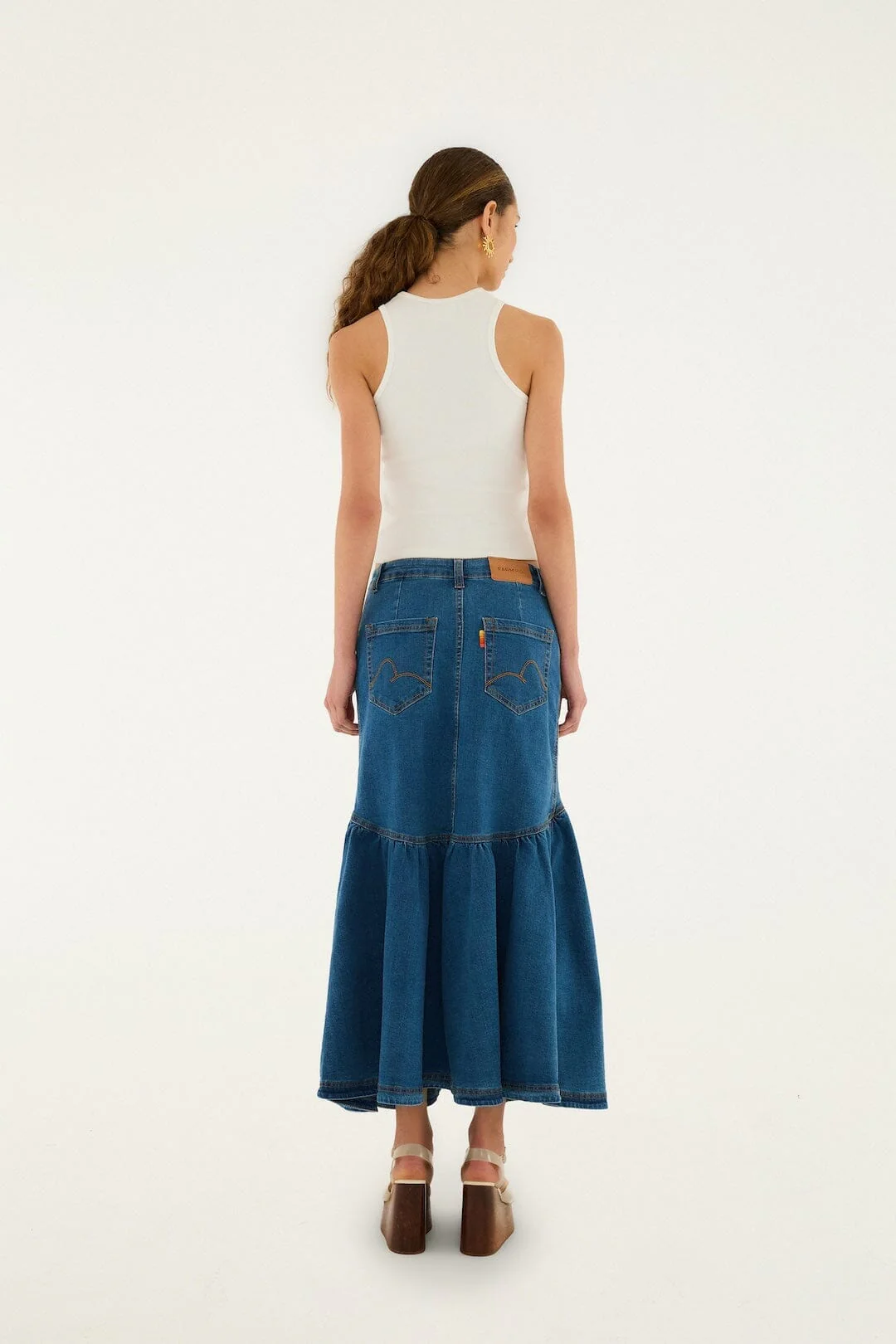 Panelled Denim Long Skirt - Image 3