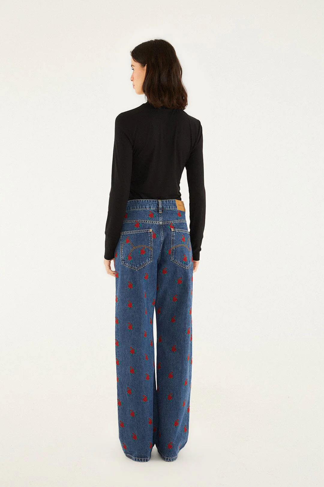 Denim Embroidered Flowers Pants - Image 4