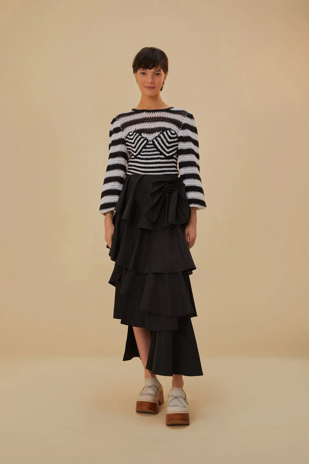 Black and White Stripes Crochet Blouse - Image 3