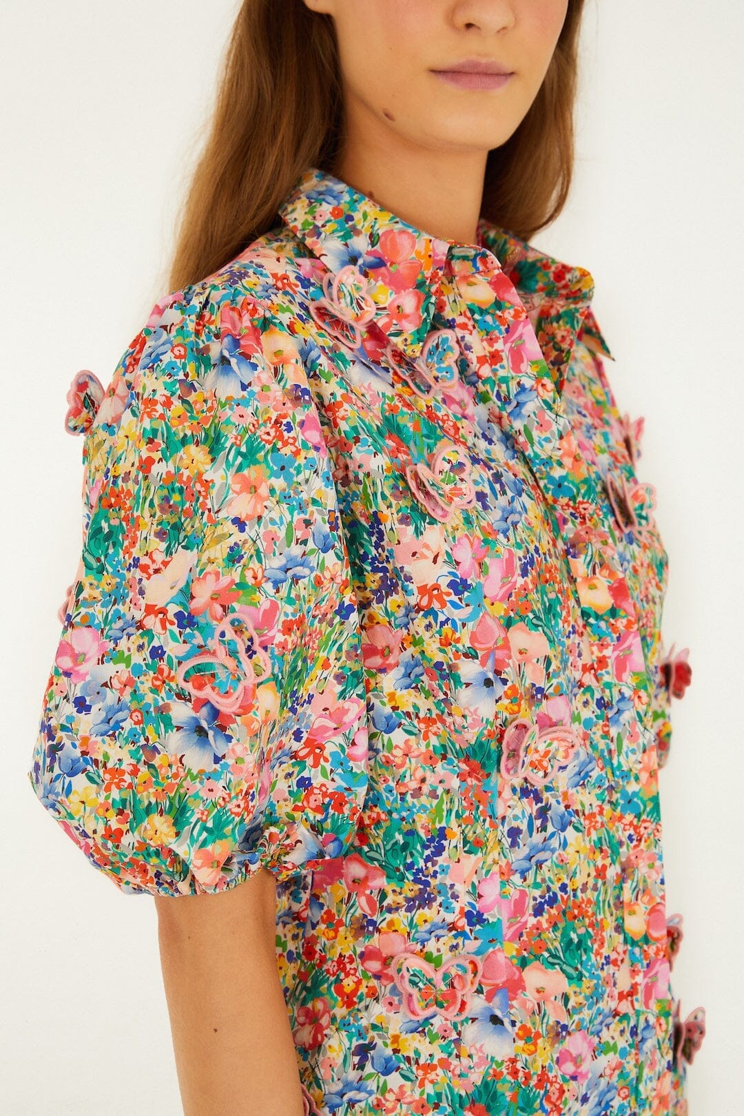 Off-White Peasant Floral Butterflies Organic Cotton Blouse - Image 2