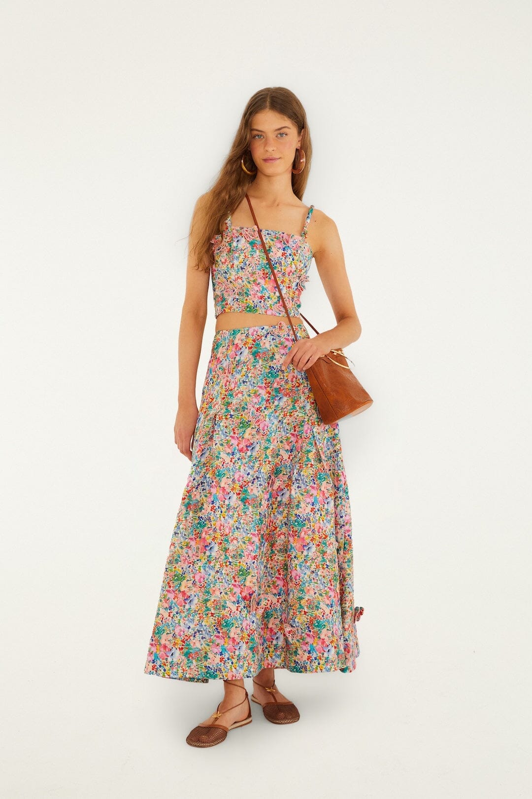 Off-White Peasant Floral Butterflies Euroflax Premium Linen Maxi Skirt