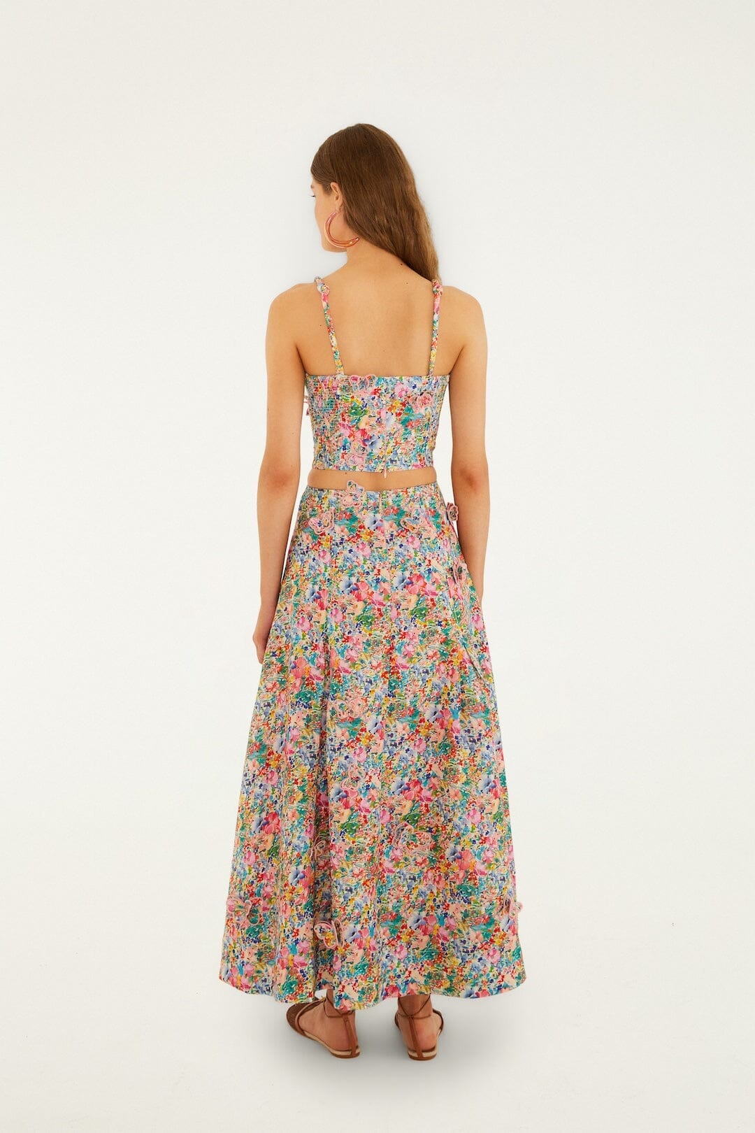 Off-White Peasant Floral Butterflies Euroflax Premium Linen Maxi Skirt - Image 3