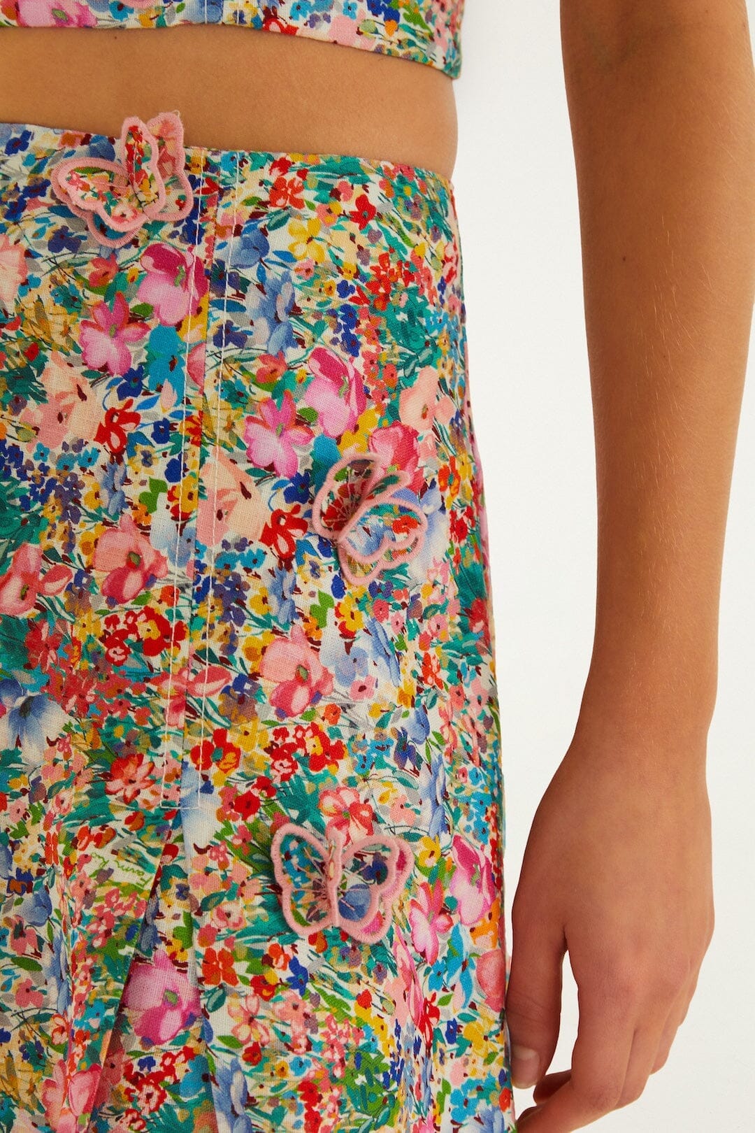 Off-White Peasant Floral Butterflies Euroflax Premium Linen Maxi Skirt - Image 4