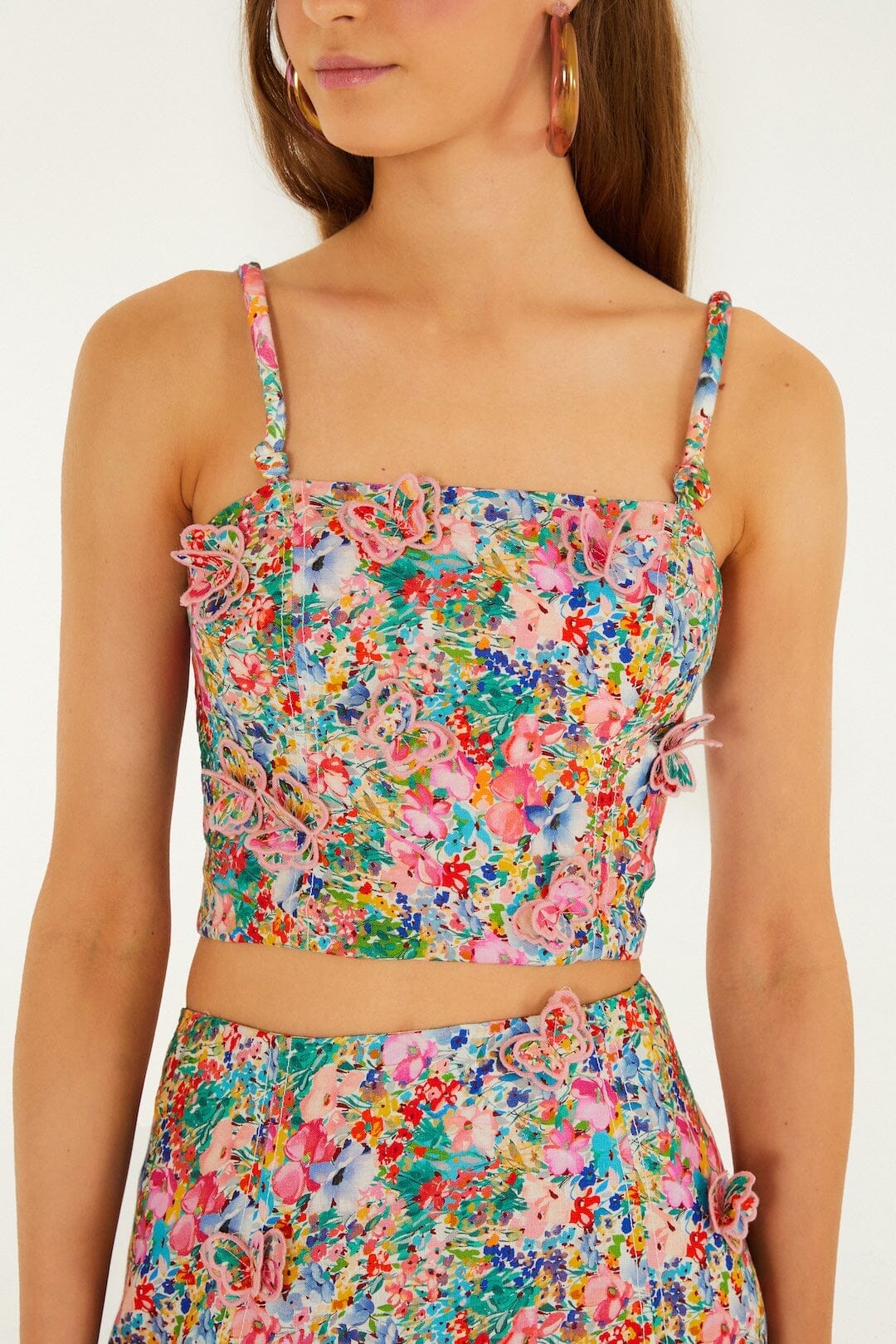Off-White Peasant Floral Butterflies Euroflax Premium Linen Top - Image 2