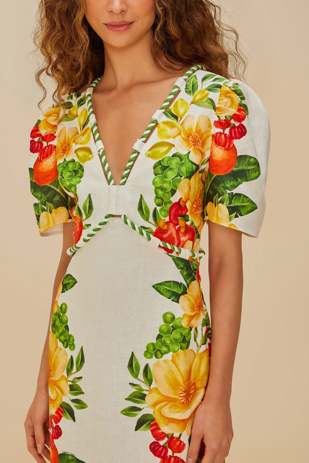 Off-White Picnic Flowers Euroflax™ Premium Linen Maxi Dress - Image 3