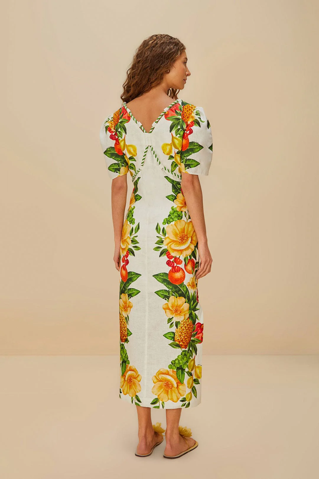 Off-White Picnic Flowers Euroflax™ Premium Linen Maxi Dress - Image 4