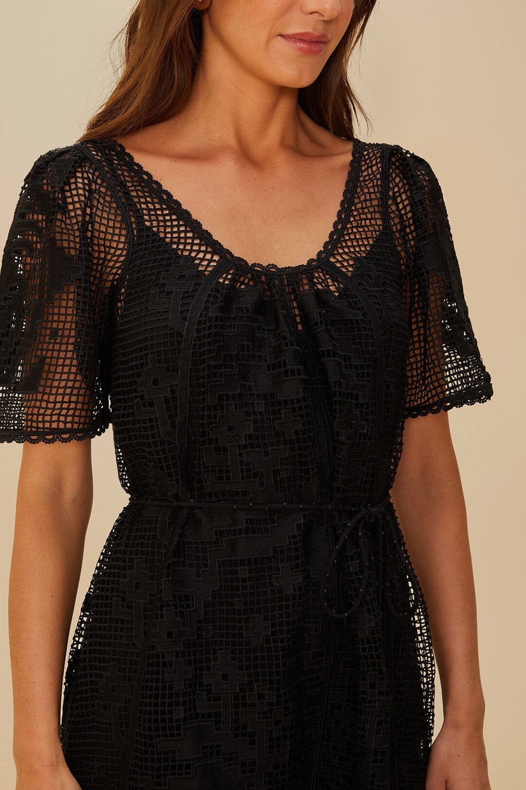 Black Pineapple Guipure Mini Dress - Image 3
