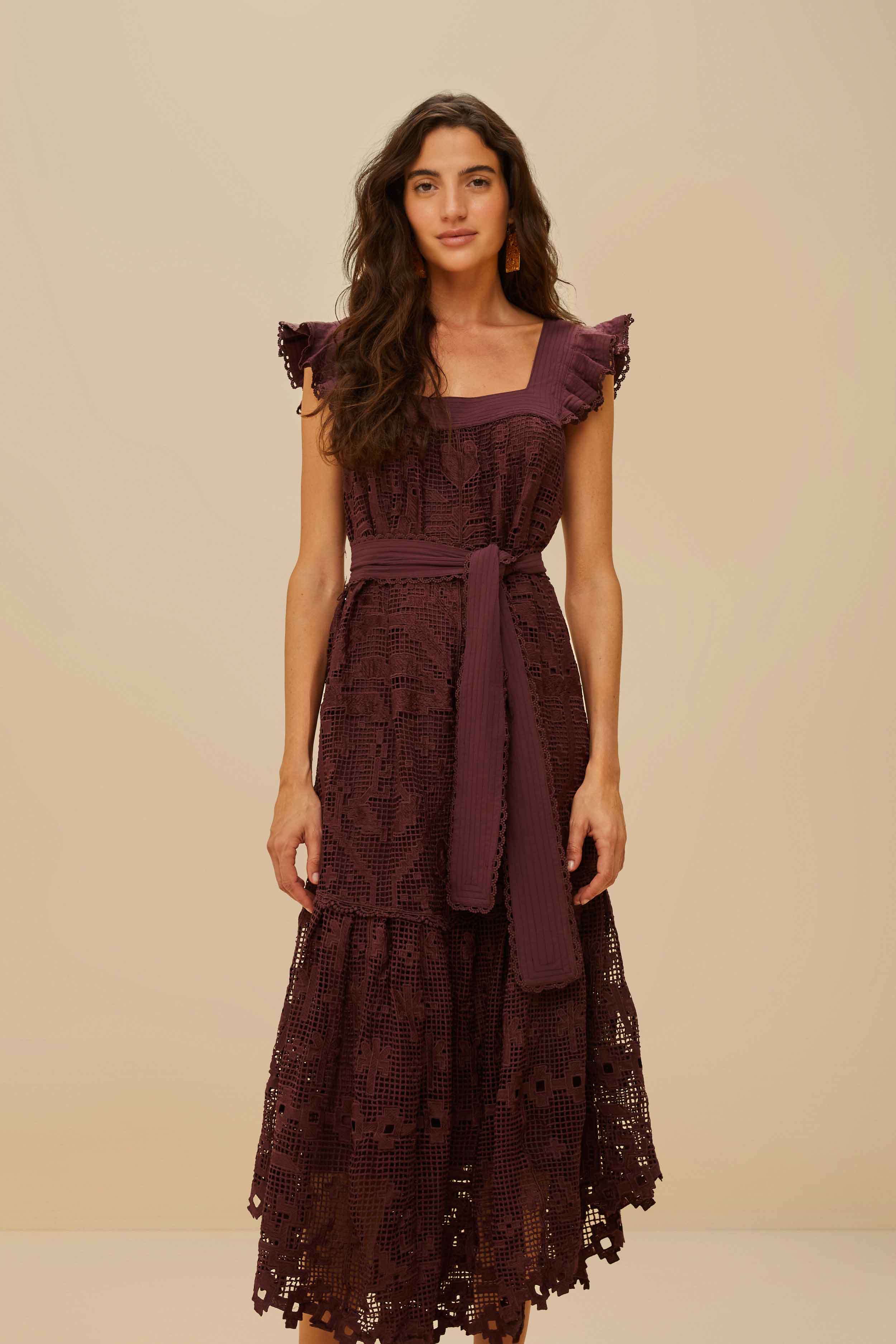 Brown Pineapple Guipure Midi Dress - Image 2
