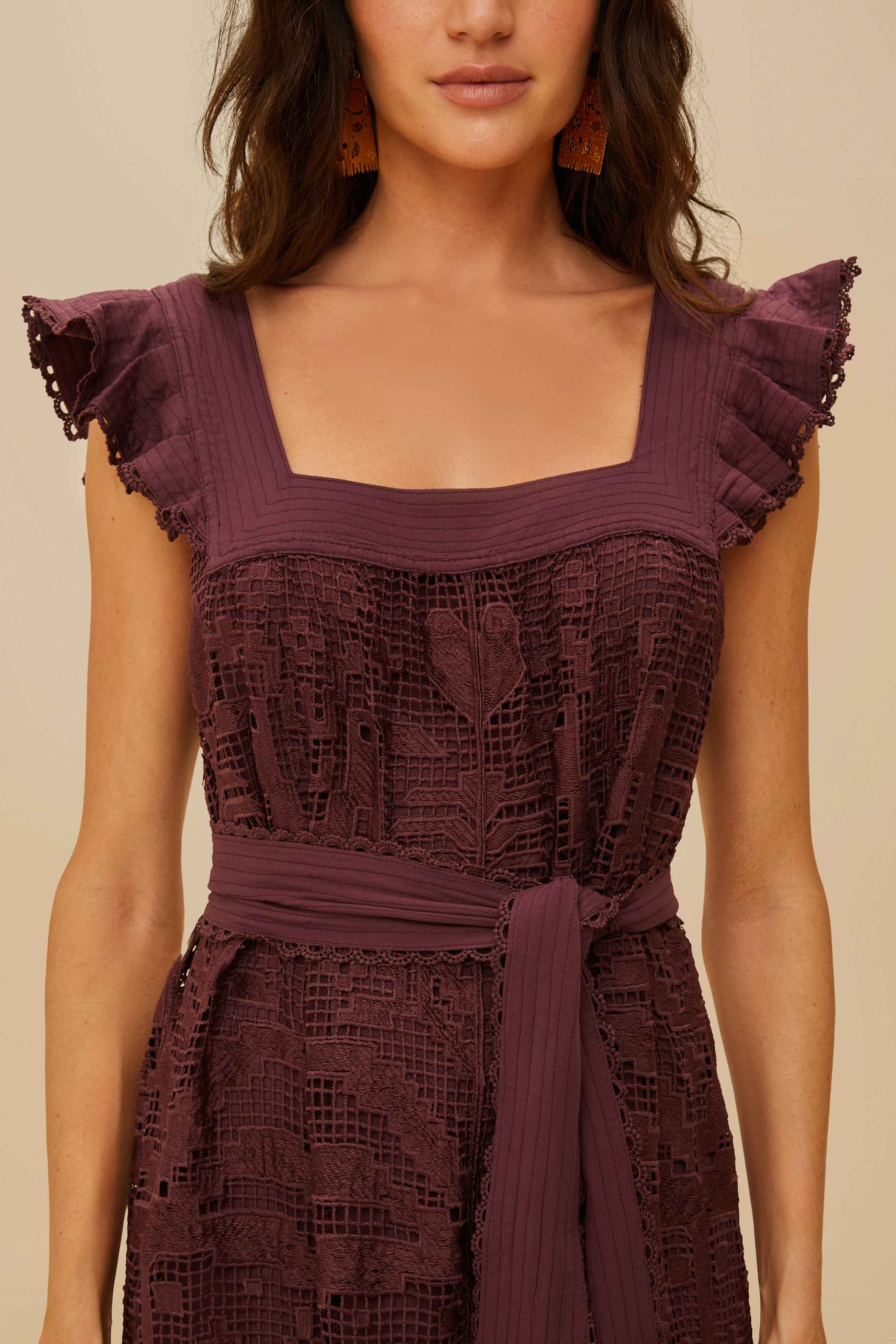 Brown Pineapple Guipure Midi Dress - Image 3