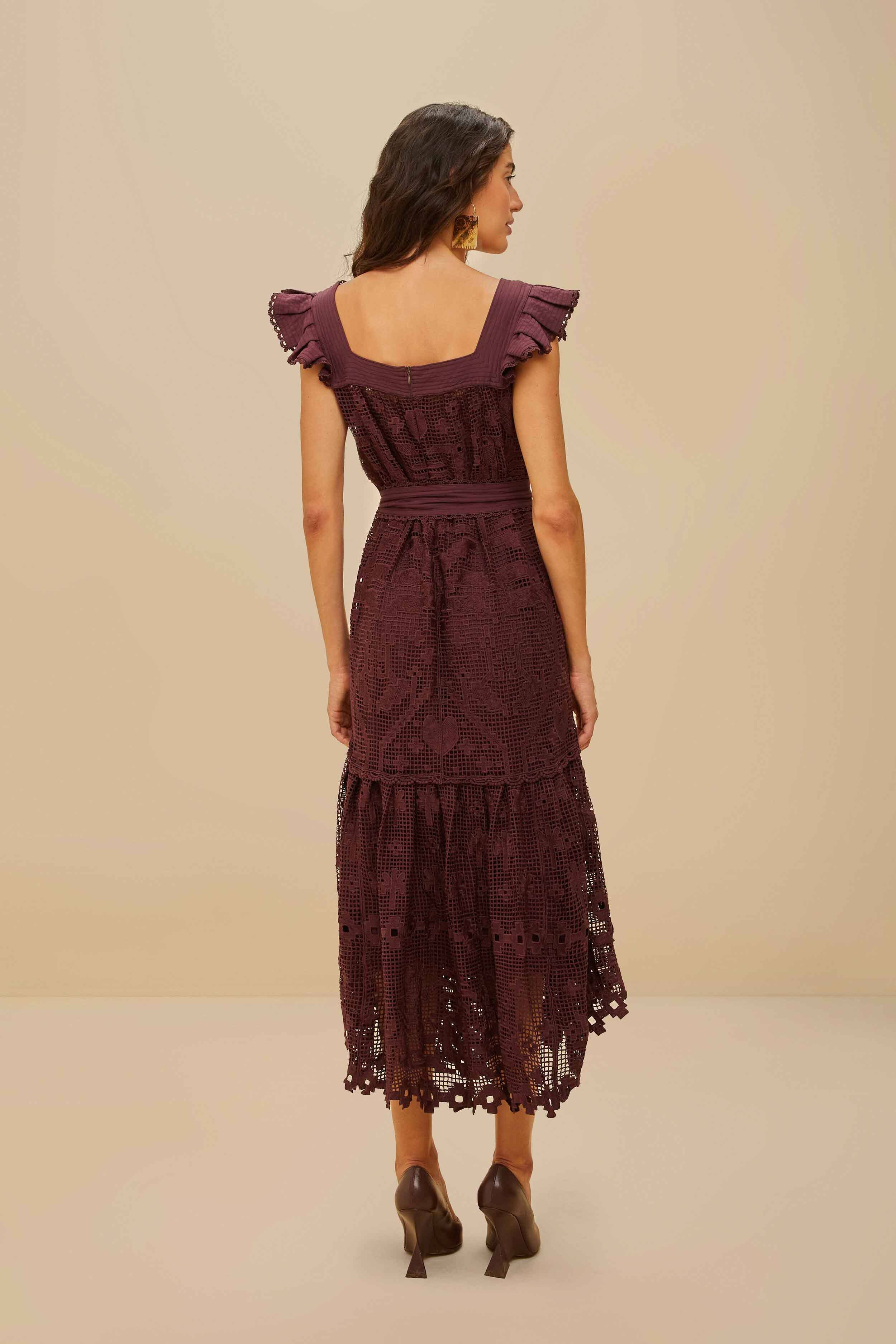 Brown Pineapple Guipure Midi Dress - Image 4