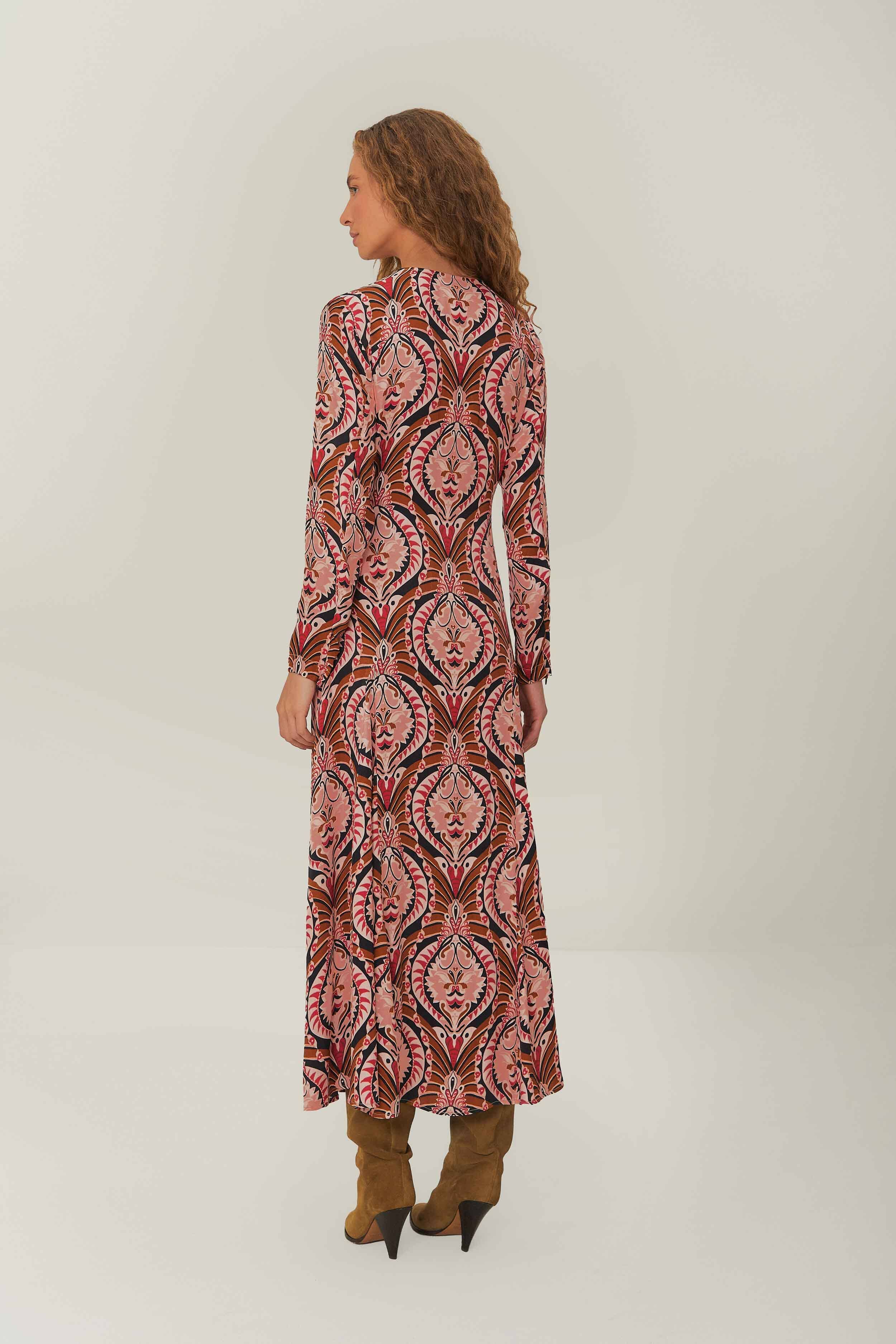 Brown Pineapple Jewelry Midi Dress - Image 3