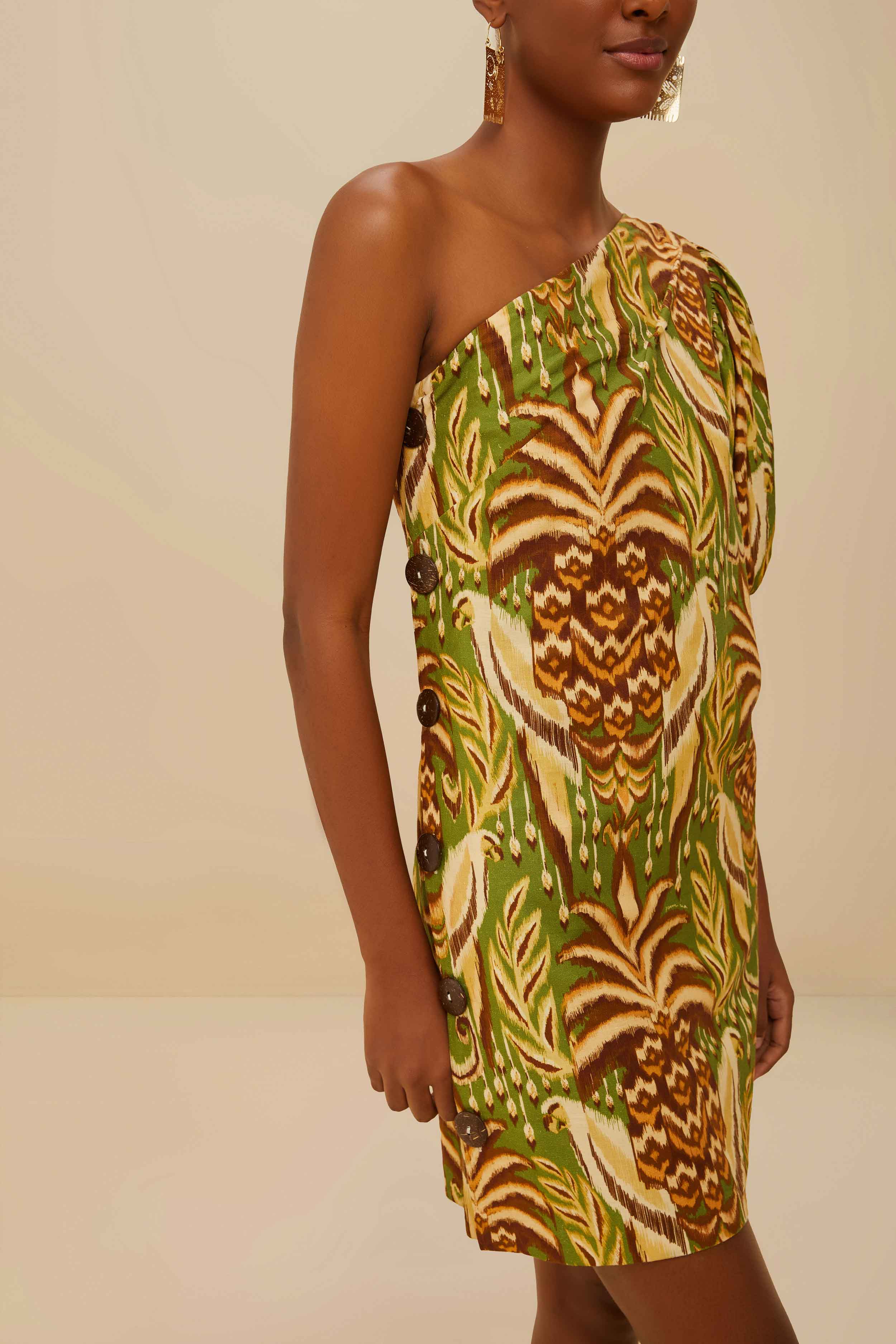 Green Pineapple Tapestry LENZING™ ECOVERO™ Euroflax™ Mini Dress - Image 2
