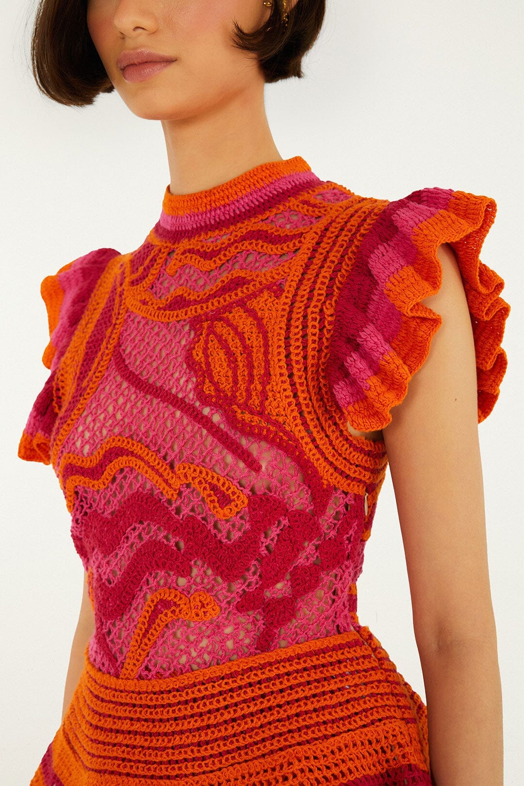 Pink And Orange Seashell Ruffled Crochet Top - Image 2