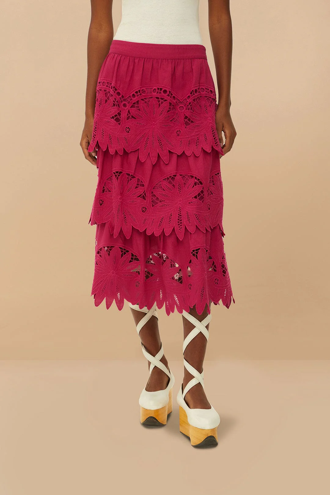Pink Daisy Embroidered Midi Skirt - Image 2