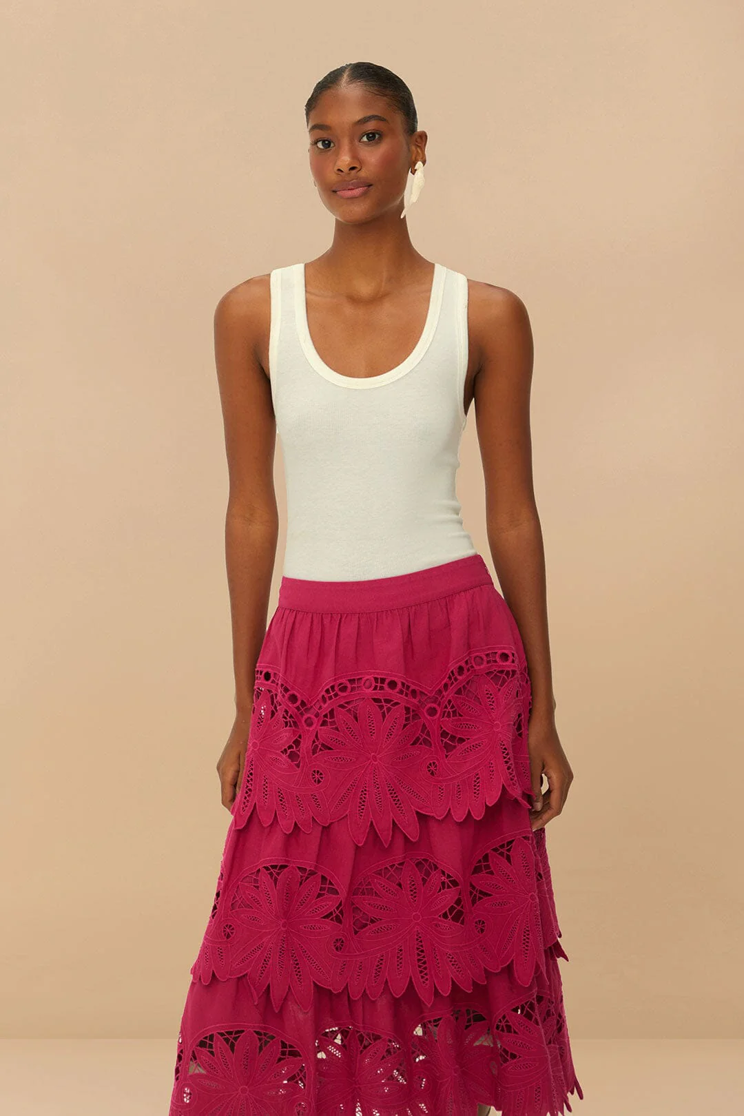 Pink Daisy Embroidered Midi Skirt - Image 3