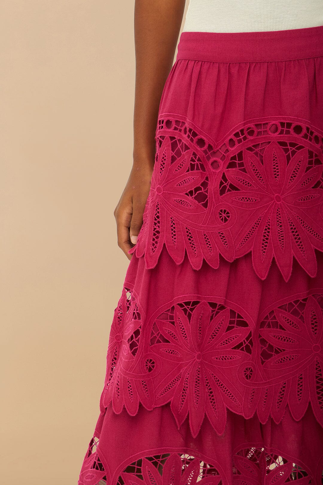 Pink Daisy Embroidered Midi Skirt - Image 4