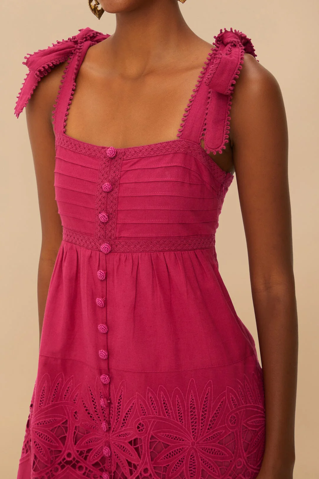 Pink Daisy Embroidered Sleeveless Midi Dress - Image 2