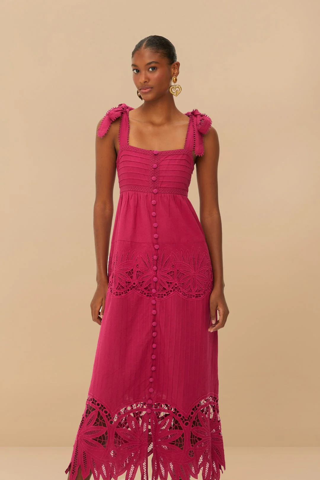 Pink Daisy Embroidered Sleeveless Midi Dress - Image 4
