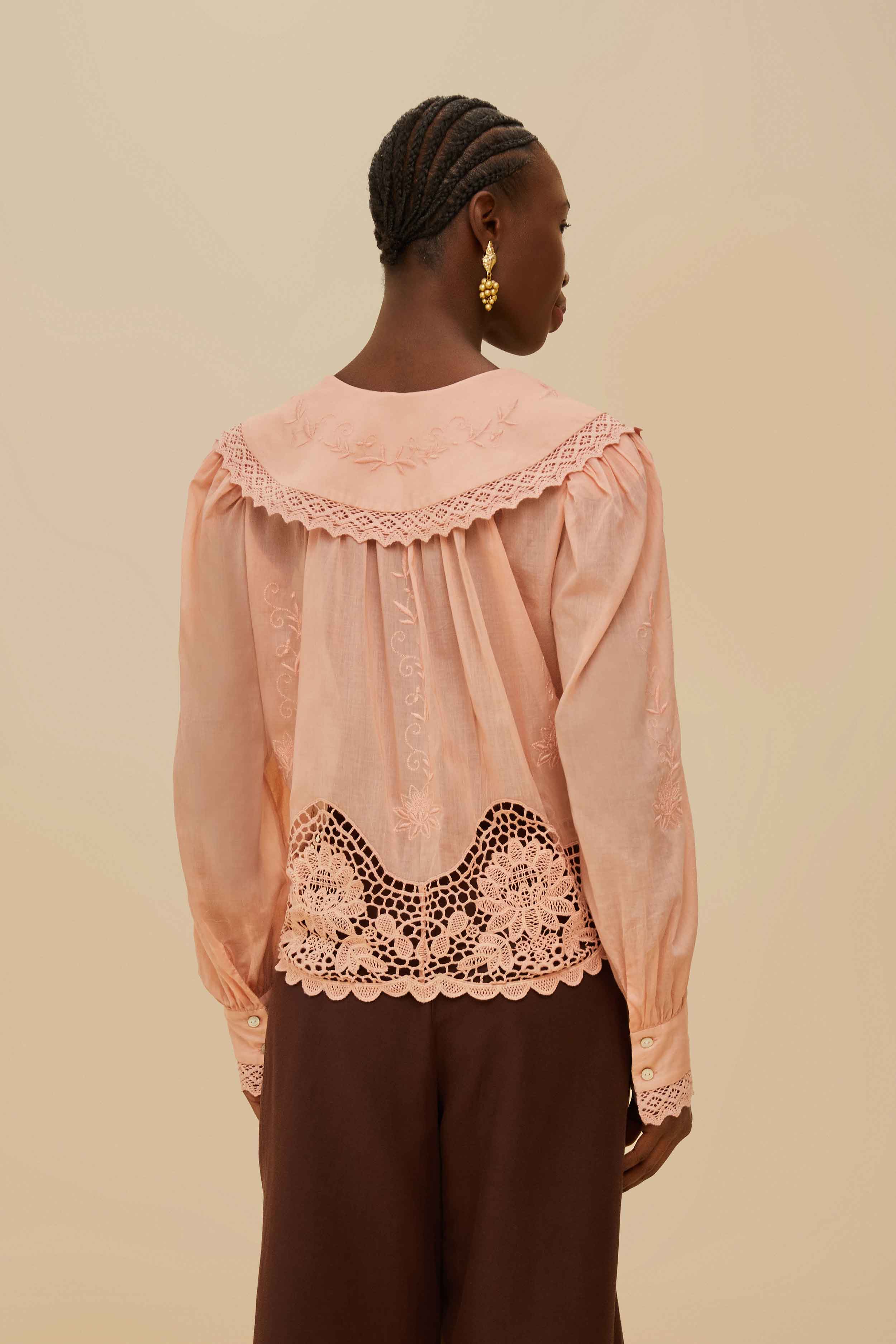 PINK LACY LONG SLEEVE BLOUSE - Image 3