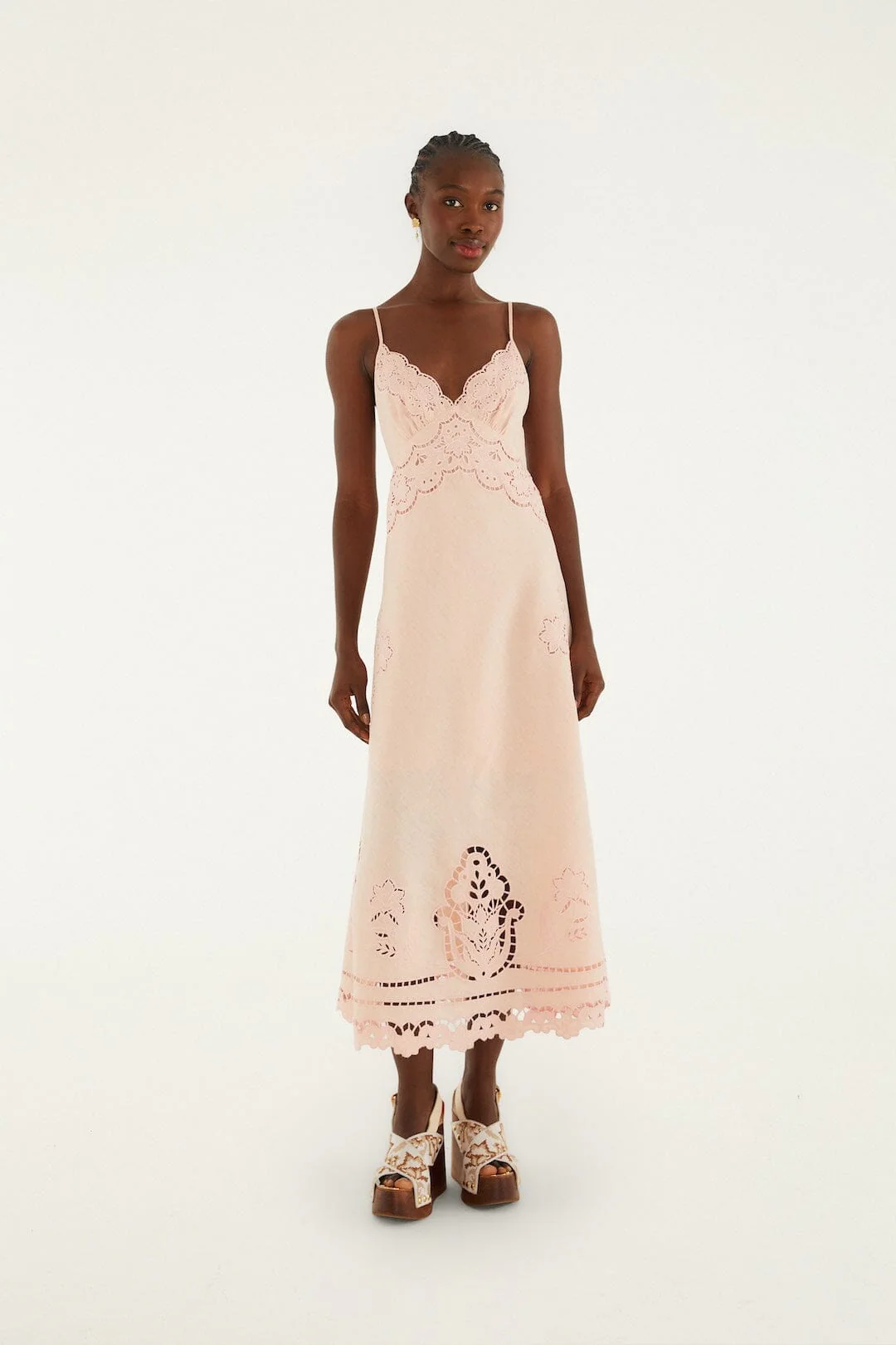 Pink Richelieu Euroflax Premium Linen Slip Midi Dress