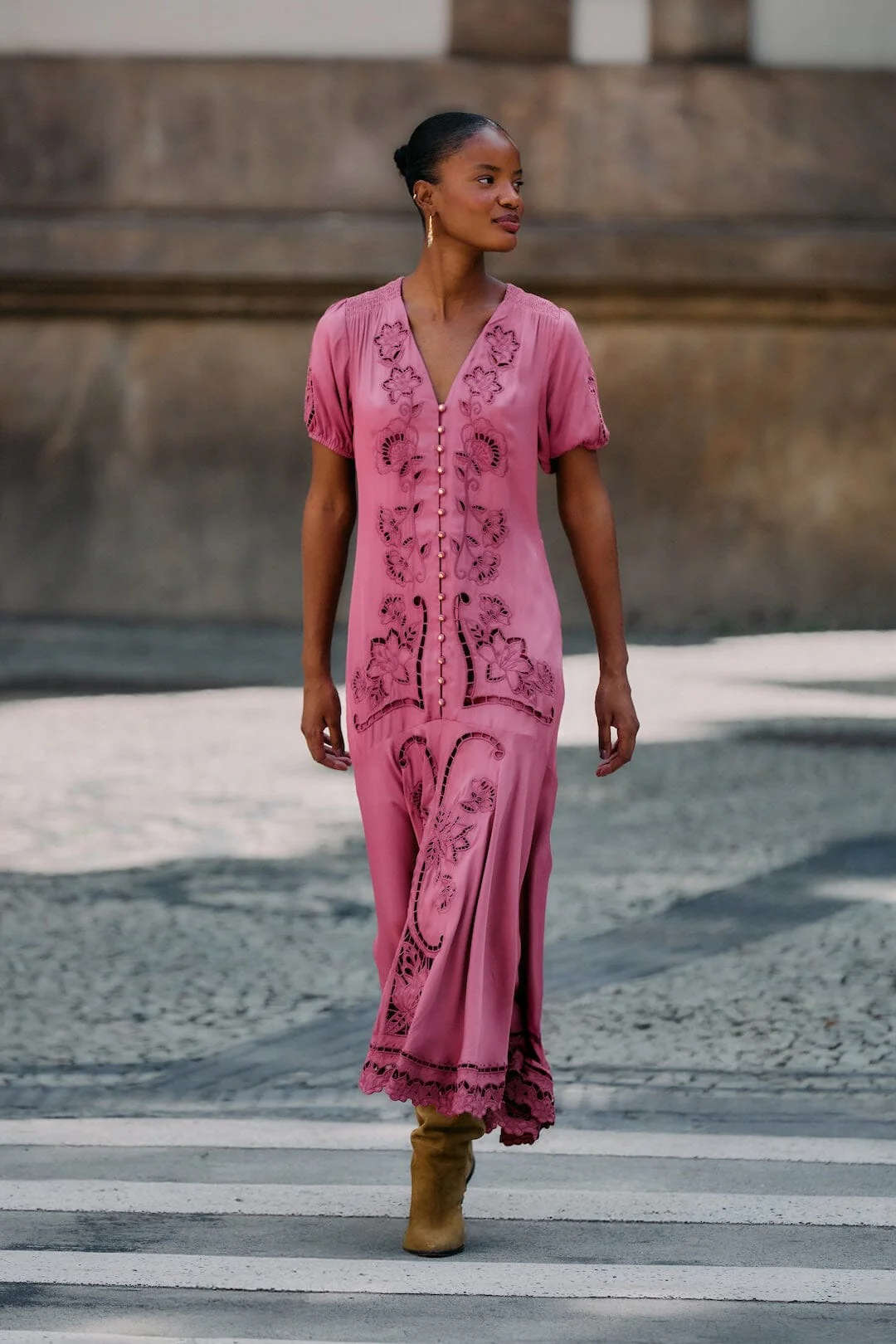 Pink Richelieu Lenzing™ Ecovero™ Viscose Maxi Dress