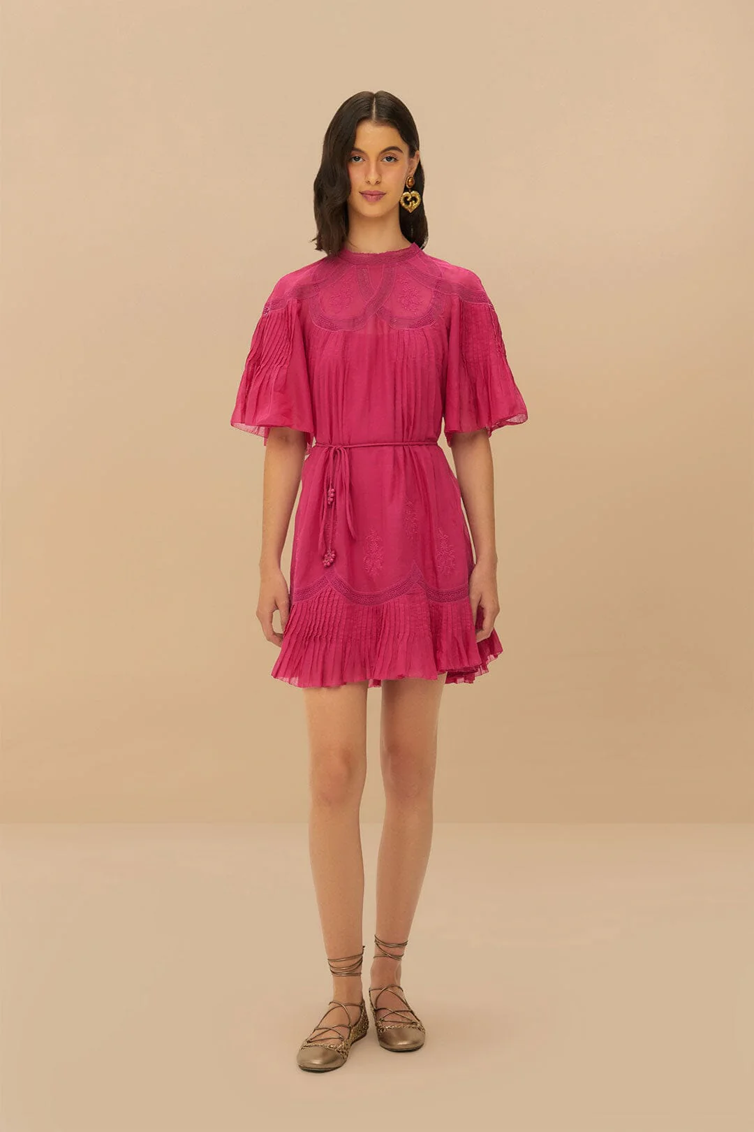Pink Short Sleeve Ruched Mini Dress - Image 2