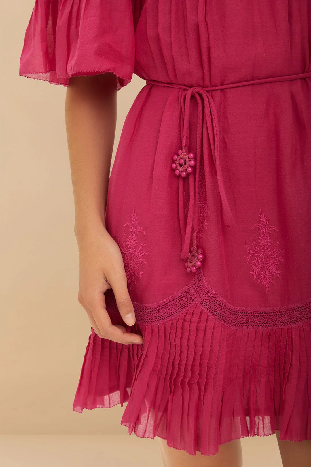 Pink Short Sleeve Ruched Mini Dress - Image 3