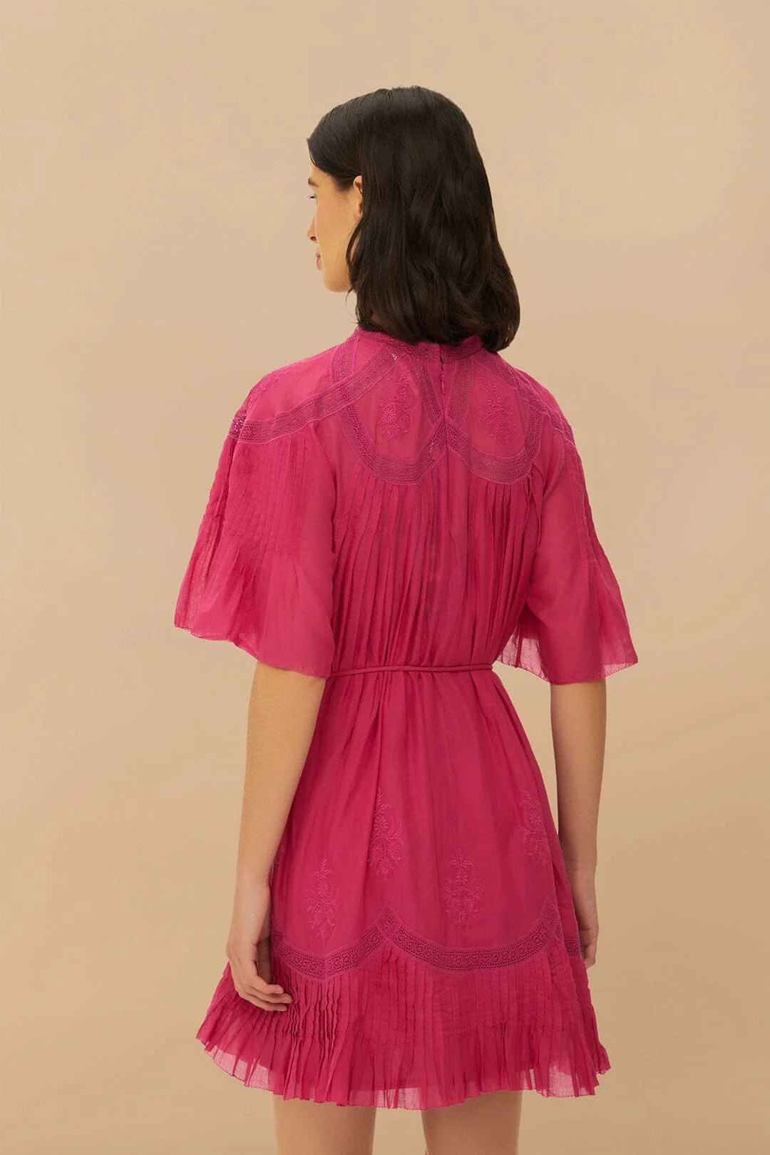 Pink Short Sleeve Ruched Mini Dress - Image 4