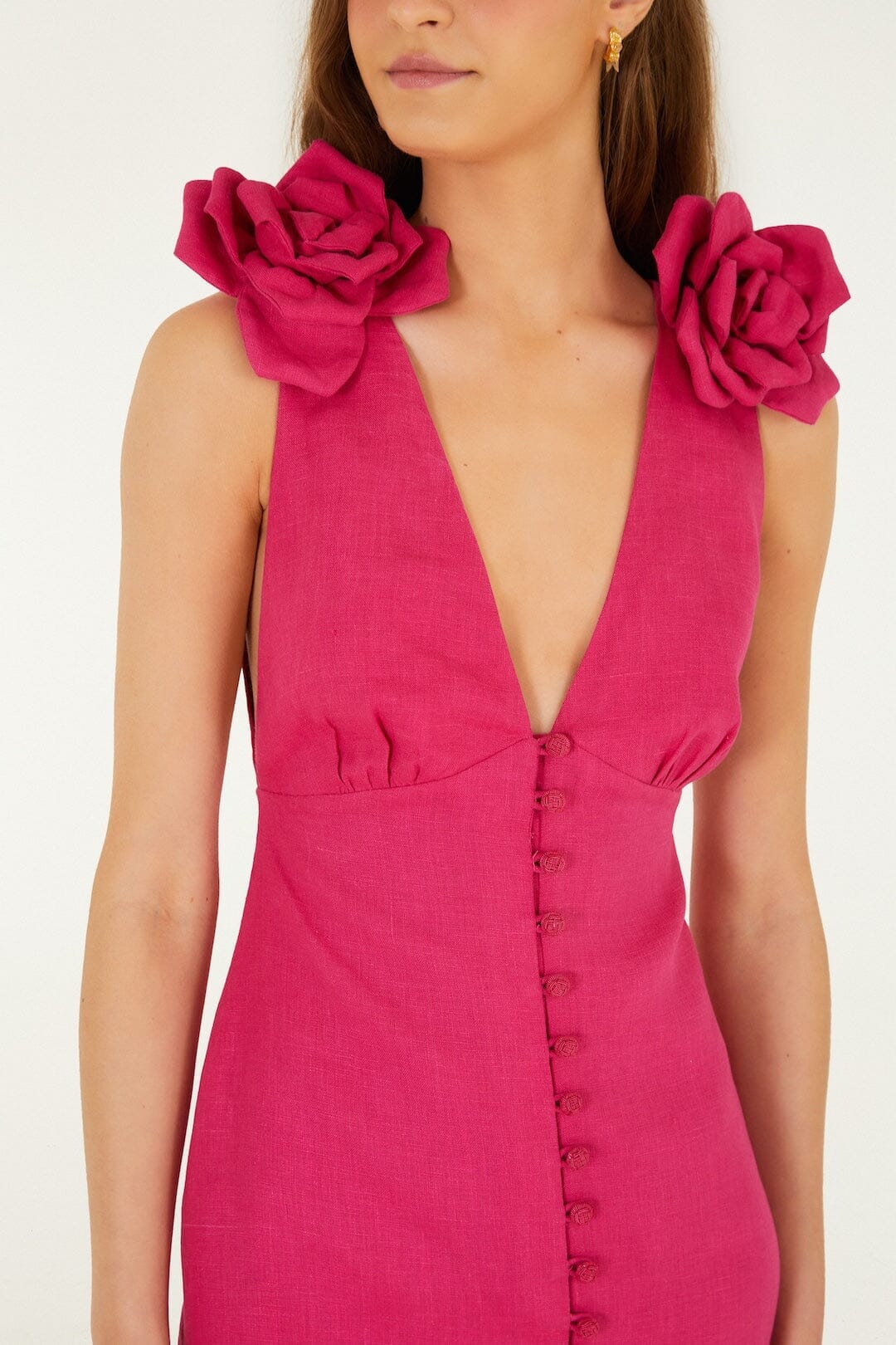 Pink 3d Flower Euroflax Premium Linen Mini Dress - Image 2