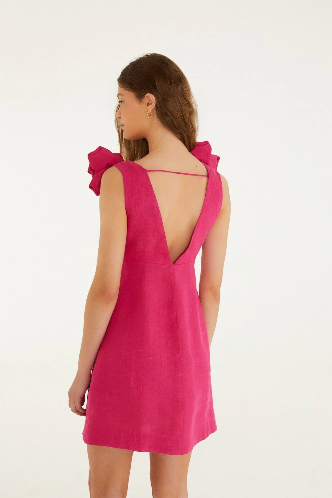 Pink 3d Flower Euroflax Premium Linen Mini Dress - Image 3