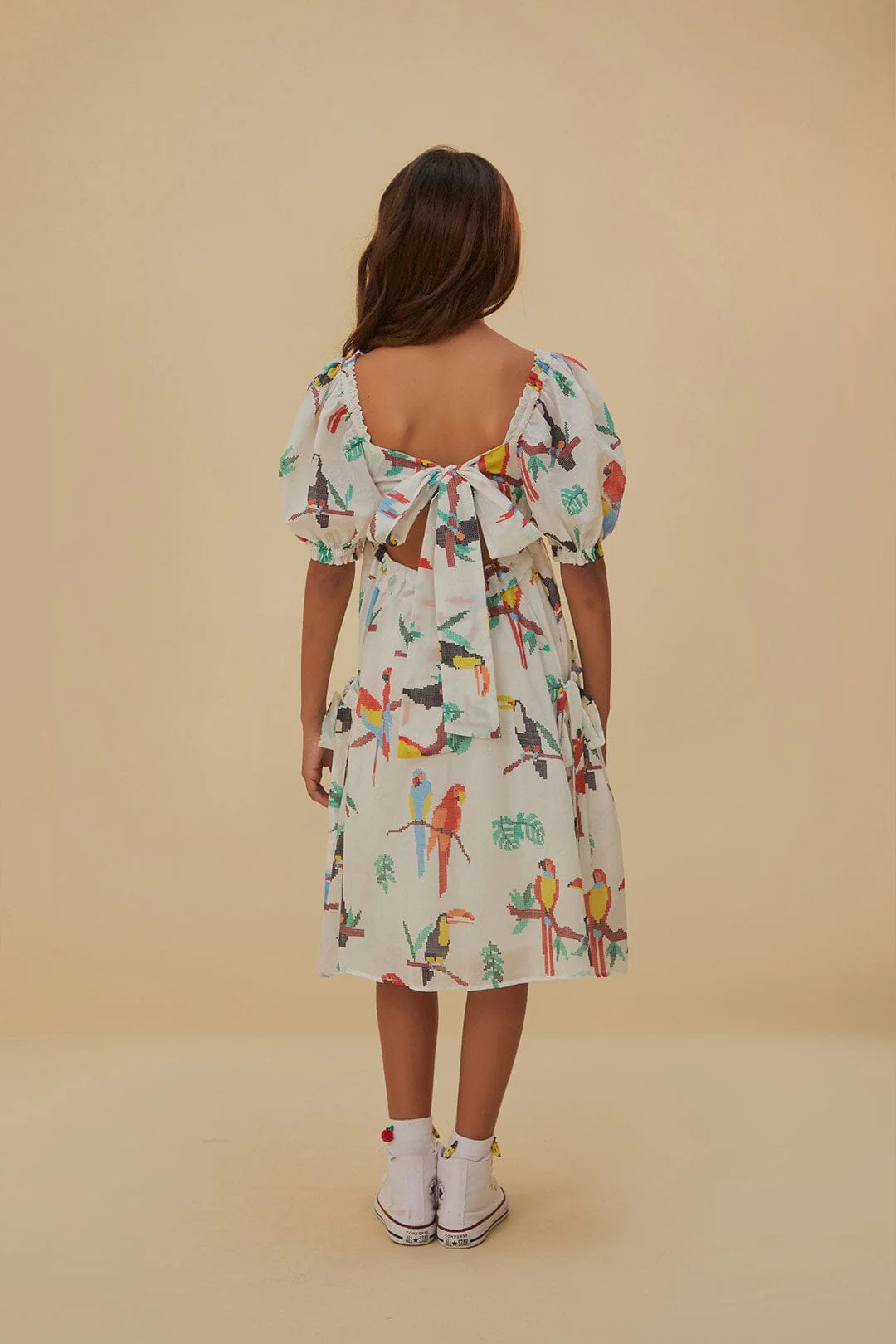 Pink Stitched Birds Kids Dress - Image 6