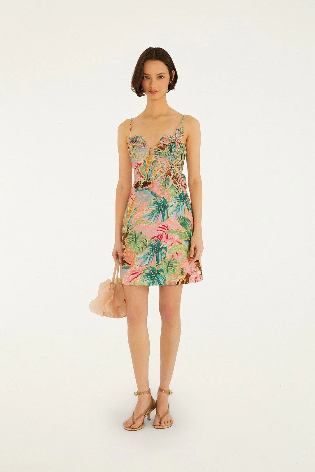 Soft Pink Pool Time 3d Flowers Euroflax Premium Linen Mini Dress