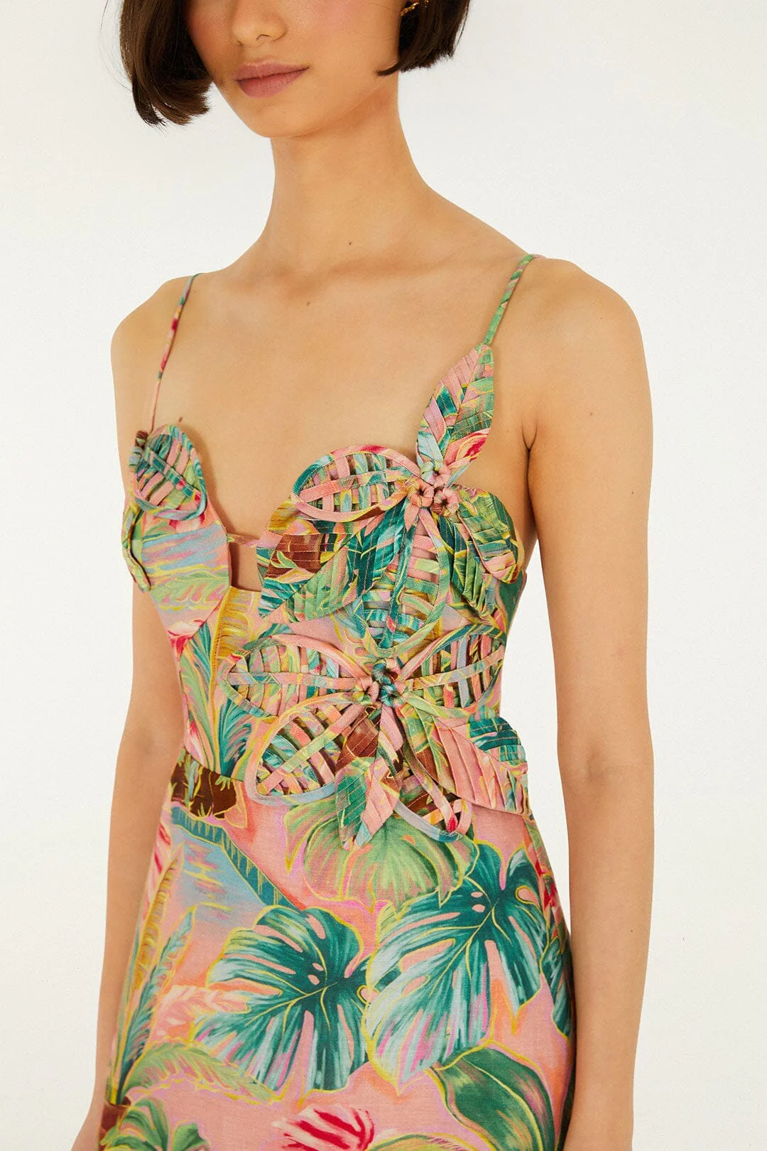 Soft Pink Pool Time 3d Flowers Euroflax Premium Linen Mini Dress - Image 2