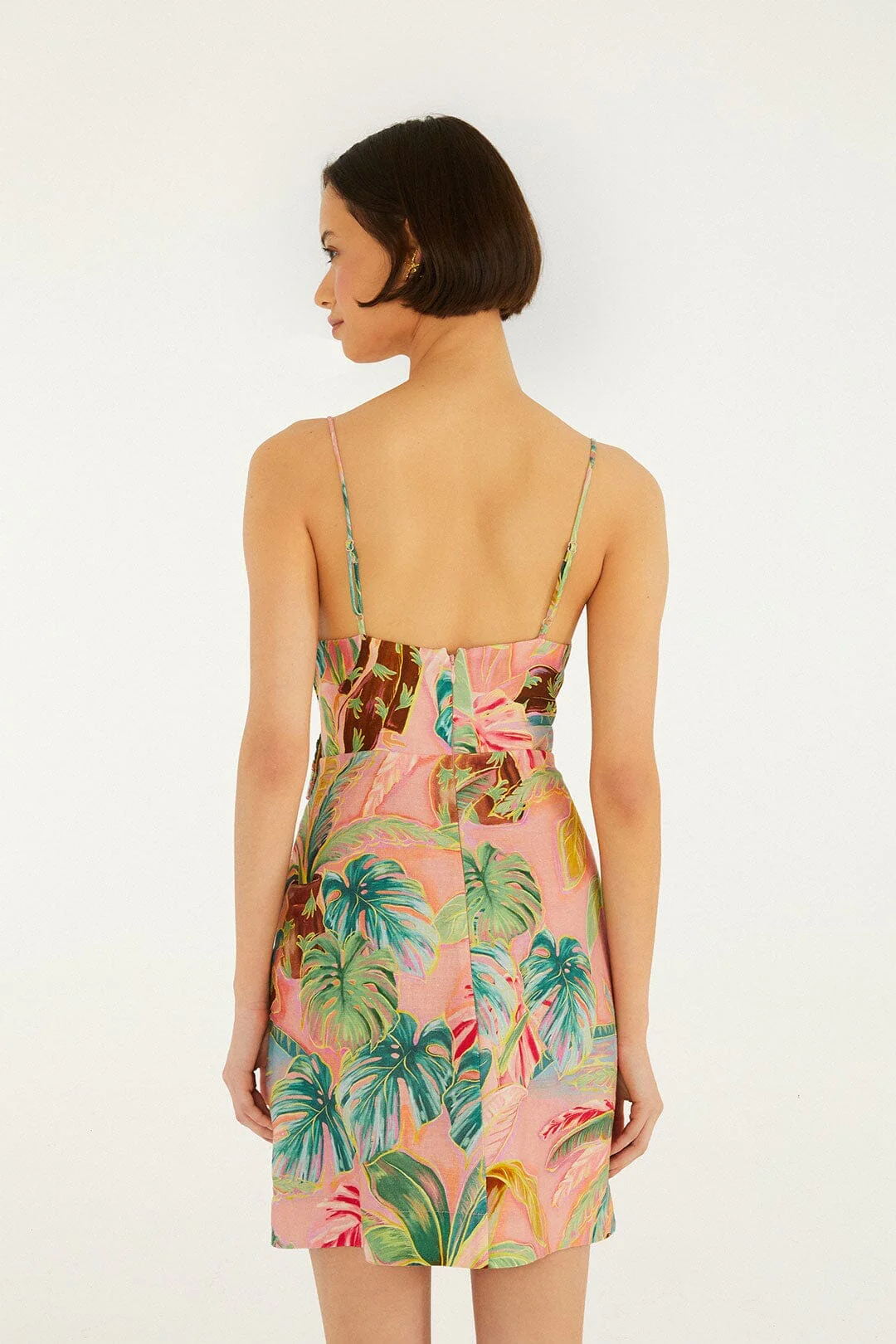 Soft Pink Pool Time 3d Flowers Euroflax Premium Linen Mini Dress - Image 3