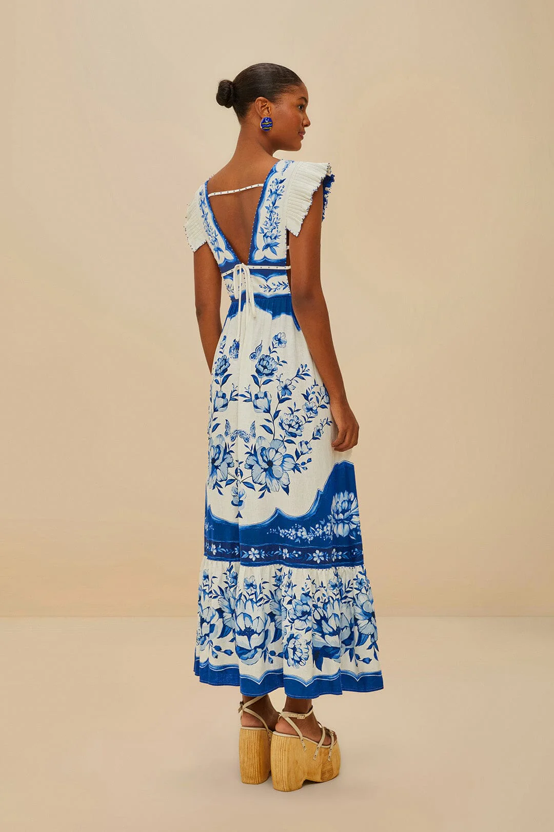 Off-White Porcelain Garden Butterlfy LENZING ECOVERO Euroflax Midi Dress - Image 3