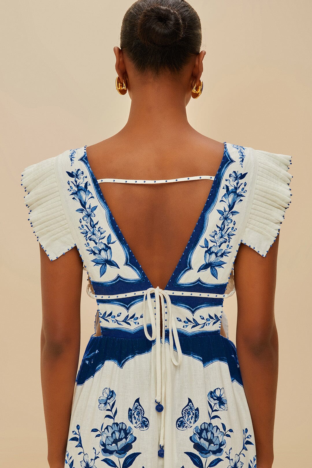 Off-White Porcelain Garden Butterlfy LENZING ECOVERO Euroflax Midi Dress - Image 5